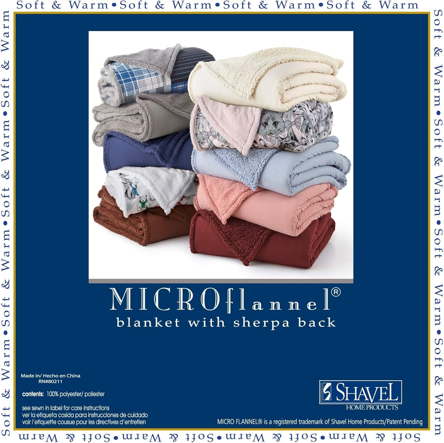 Shavel Home Products Micro Flannel Solid Sherpa Blanket, Twin, Greystone