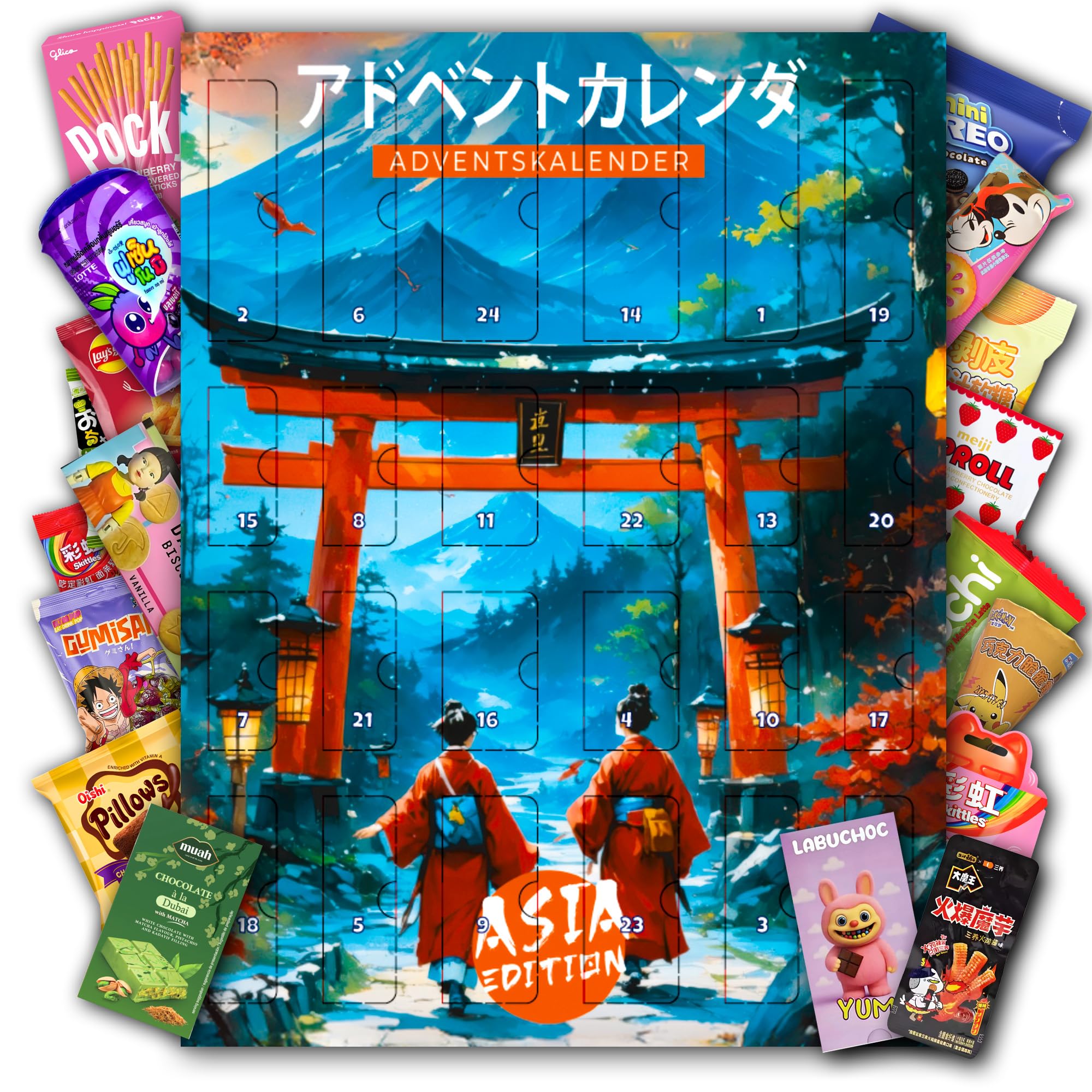 Asiatische Süßigkeiten Adventskalender 2025 mit Japanischen Süßigkeiten, Koreanischen Süßigkeiten & vielen weiteren Snacks - für Kinder, Frauen & Männer