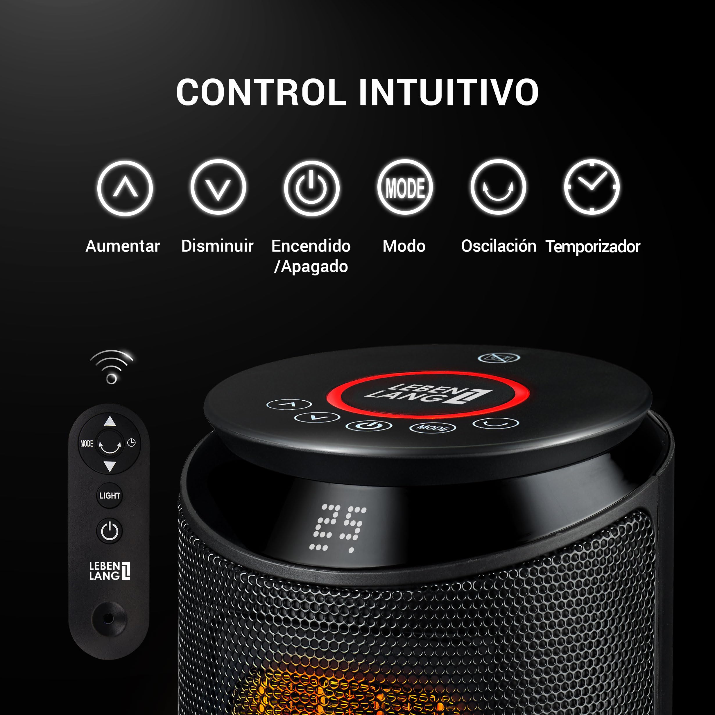 LEBENLANG Calefactor ceramico & Silencioso 2000W - Control App & WiFi