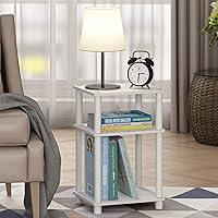 Vista 2 de Furinno JUST - Mesa auxiliar lateral, mesa auxiliar de 3 niveles, mesita de noche con estantes abiertos, mesita de luz, ensamblaje sin herramientas