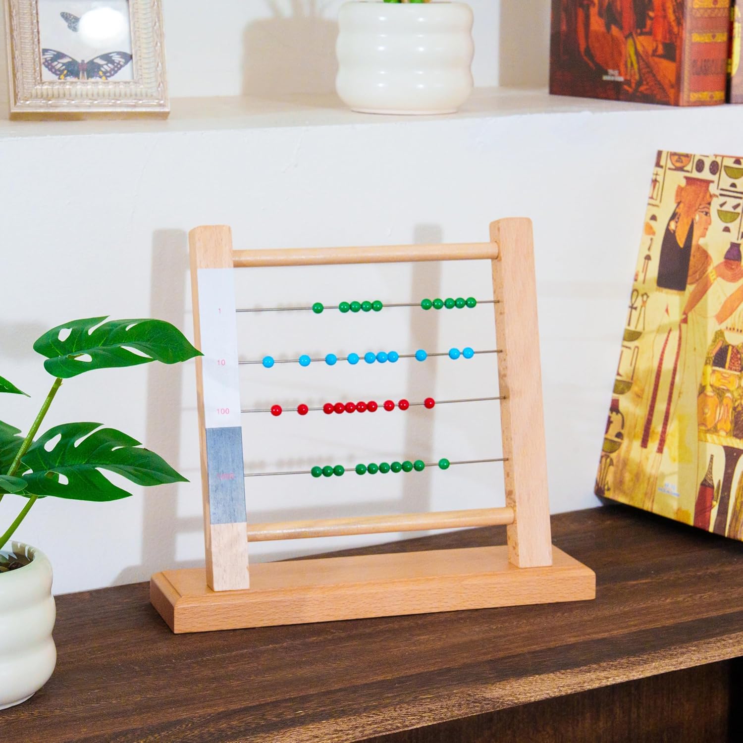 Premium Montessori Small Bead Frame,9.1in Solid Beechwood Math Toy for Ages 5-9, Teaching Aids for Addition Subtraction with Carrying Borrowing, Homeschool & Classroom Educational Gift for Kids