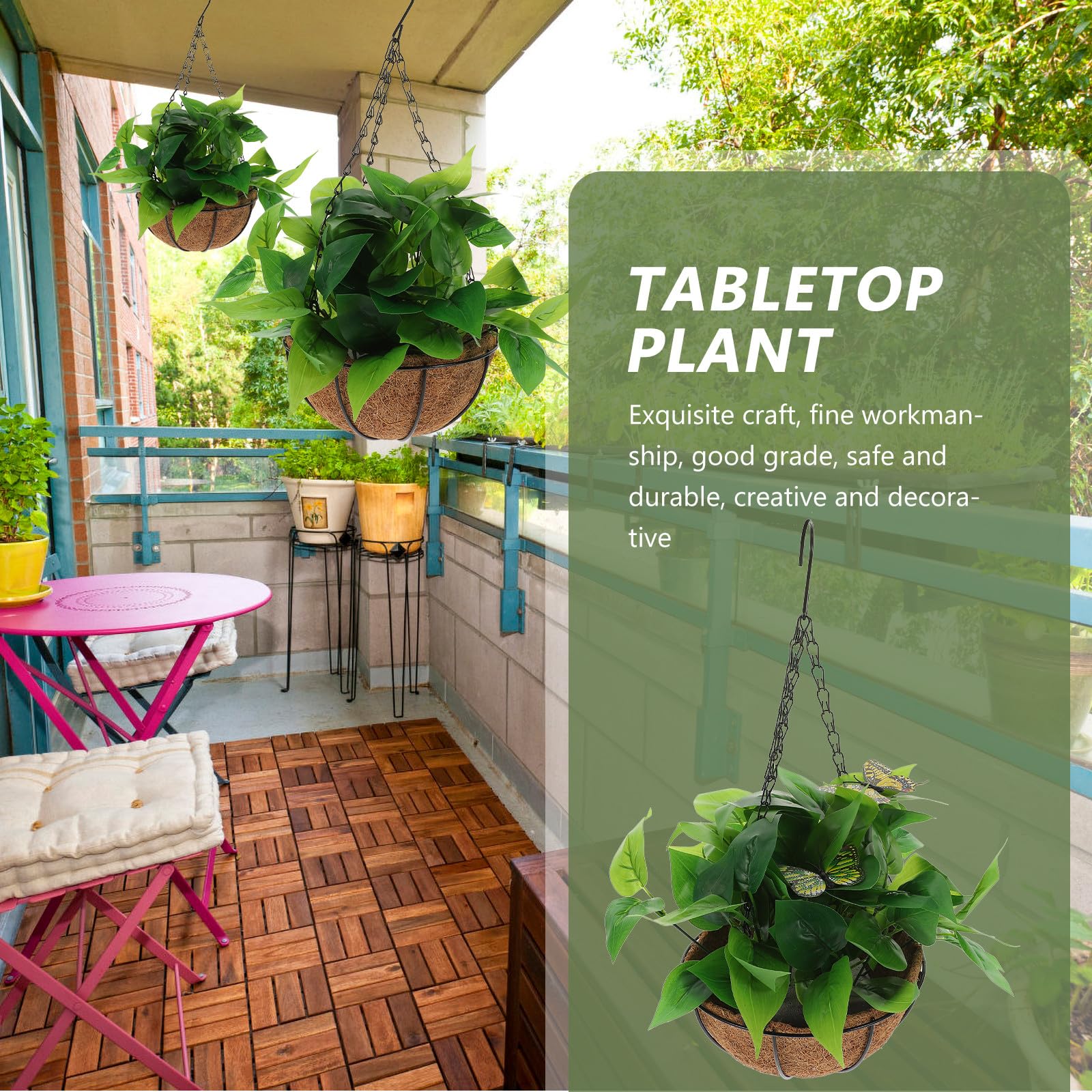 Tofficu Epipremnum Aureum Artificiale Sospeso con Cesto in Fibra di Cocco, Pianta Finta Decorativa per Casa e Ufficio, Ornamento Vegetale per Interni, Piante Artificiali Sospese