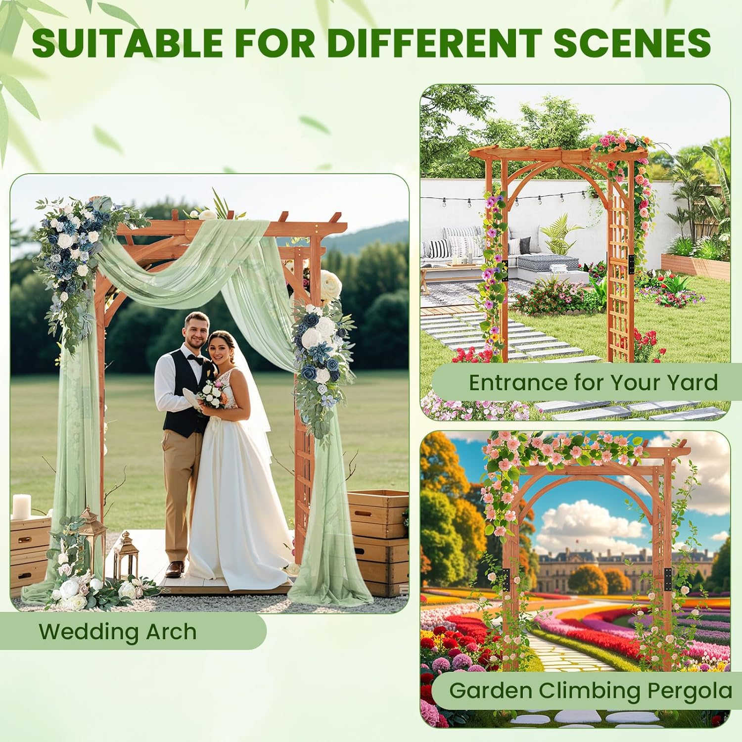 Giantex 85inch Wooden Garden Arch Wedding Arch for Ceremony, Garden Arbor Trellis for Climbing Plants Vines, Easy Assembly, Outdoor Flower Arches Wedding Arbor for Bridal Party