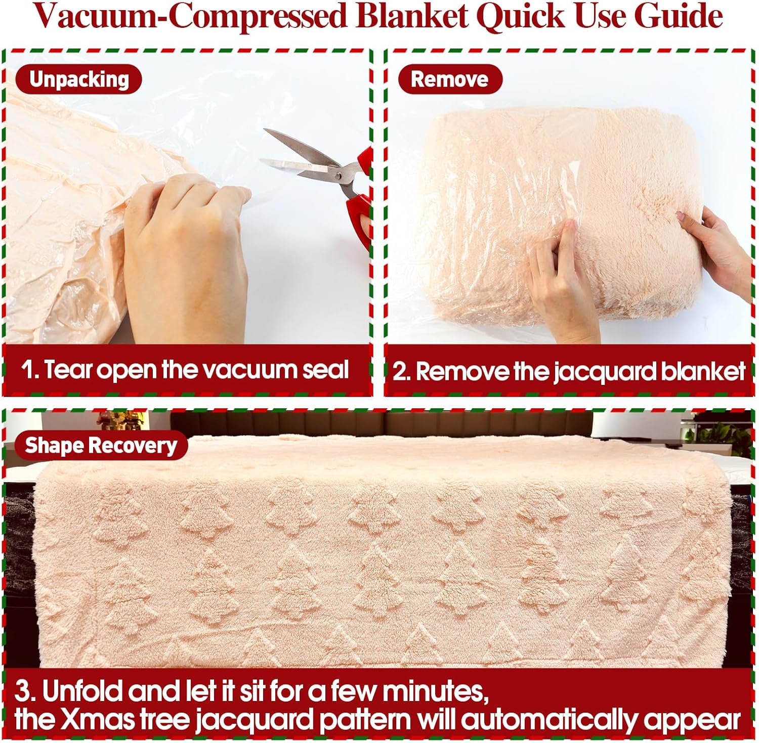 50x60 Inches Sherpa Christmas Blanket for Holiday Home Decor, Peach Xmas Tree Jacquard Soft Flannel Fleece Throw Blanket for Bed Couch Sofa, Christmas Decor Gifts for Women Men Family Friends