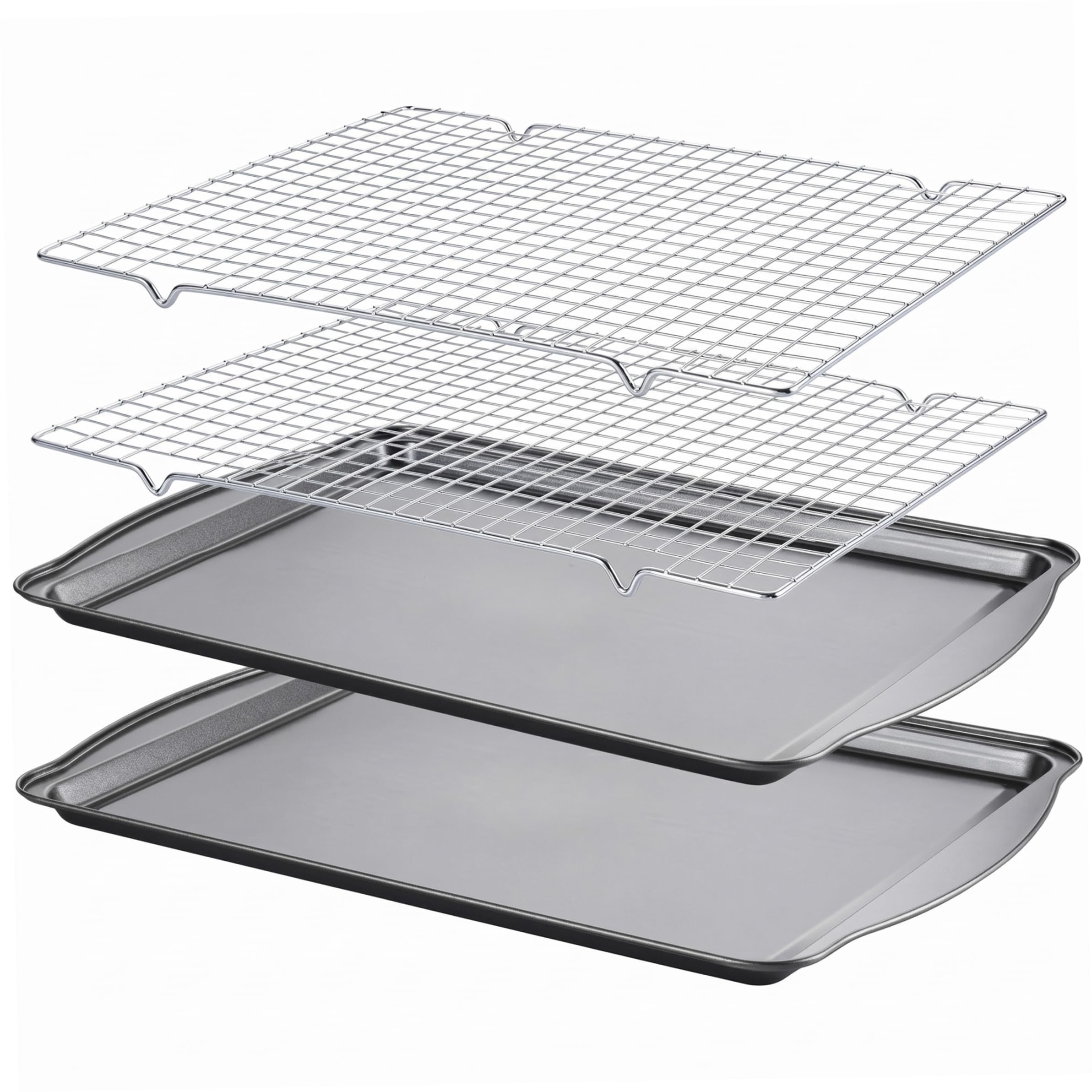 Bandeja para hornear con rejilla, 1 juego de bandeja para hornear con revestimiento antiadherente con rejilla: portátil para horno de acero inoxidable, distribución uniforme del calor para