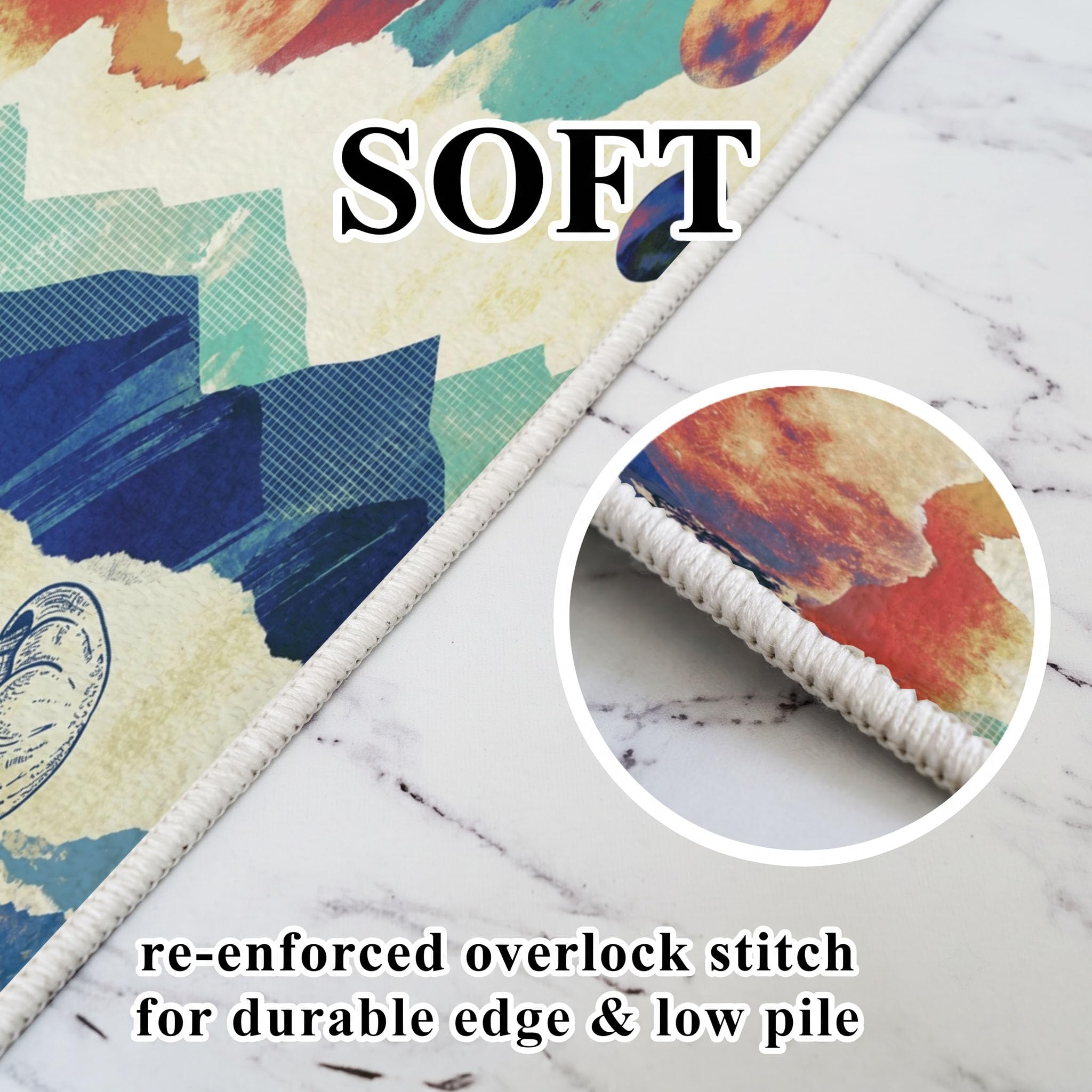 Tapis Rond Pleine Lune Sommets Montagneux Méduses Salon Chambre 100cm | Poils Courts, Art De Collage Rétro, Super Doux, Lavable Et Antidérapant Tapis Rond Pour Chambre D’enfant, Salle à Manger, Bleu