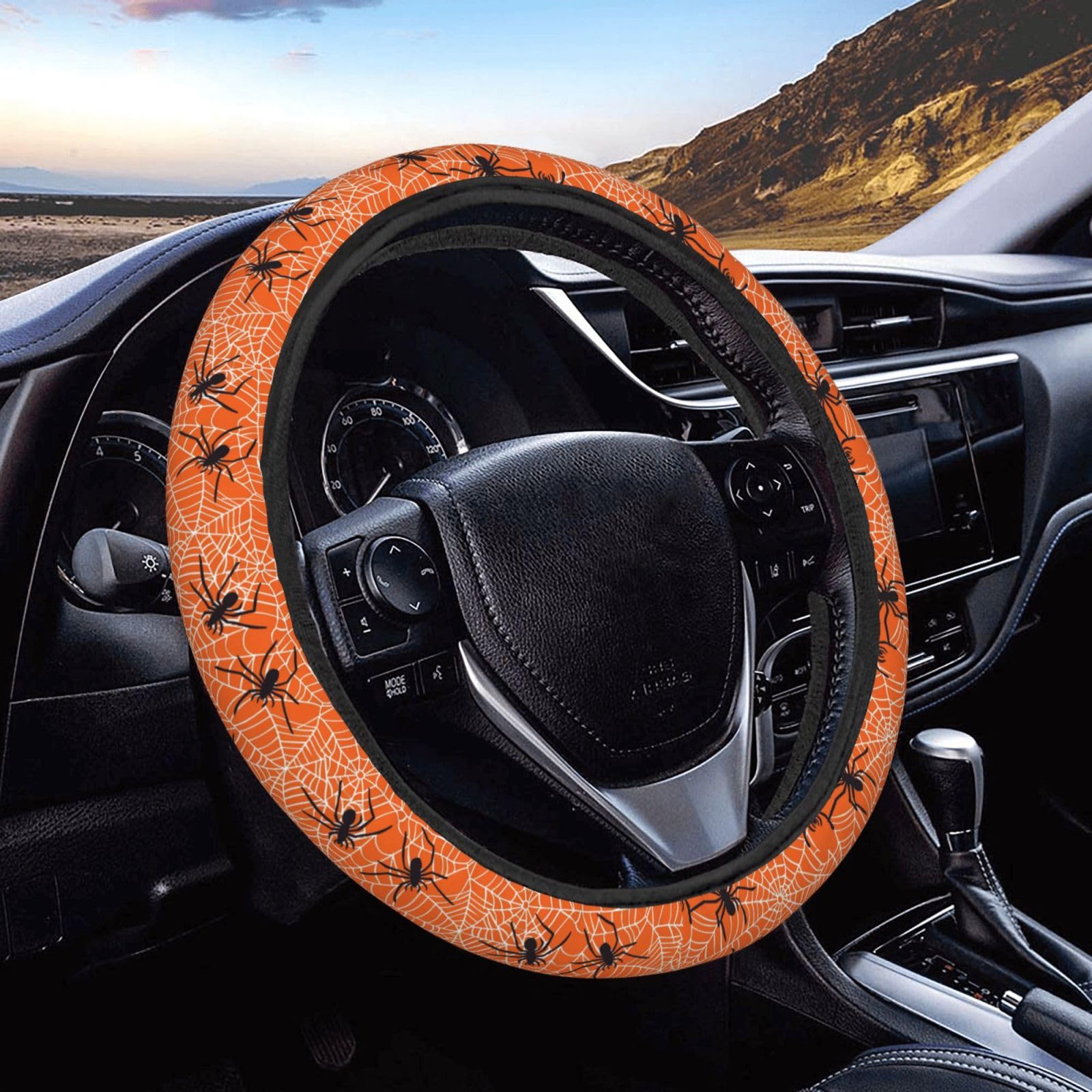 Funny Halloween Spider Web Steering Wheel Covers Anti-Slip Elasticity Car Accessories Steering Wheel Protector Universal 15 Inch for