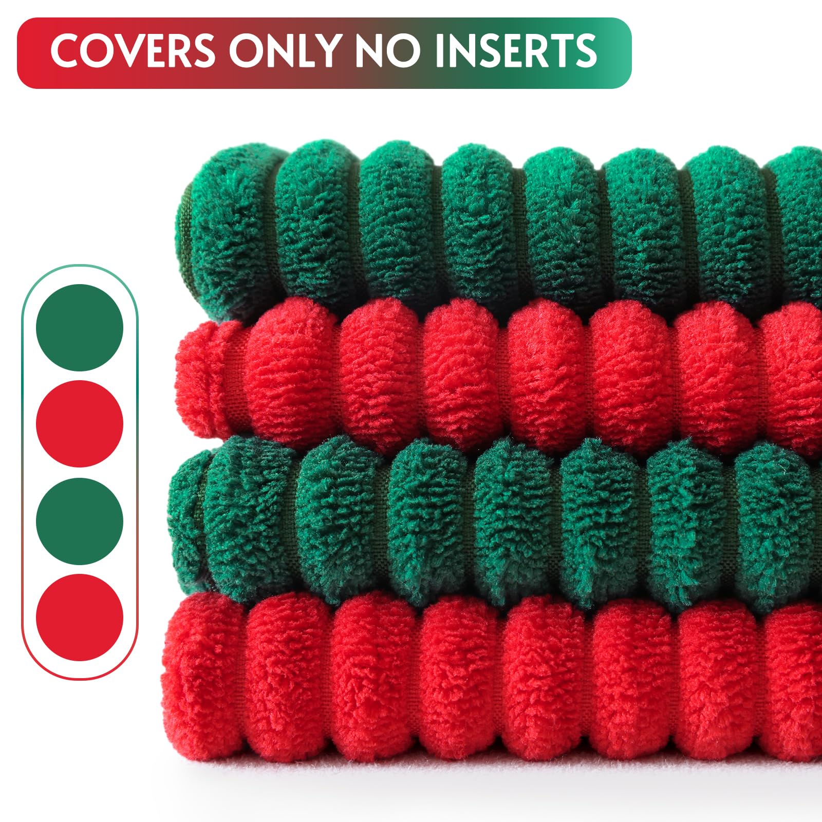 OTOSTAR Confezione da 4 federe decorative per cuscini, 45 x 45 cm, in morbido velluto a coste, decorative, moderne per divano e casa (rosso verde)