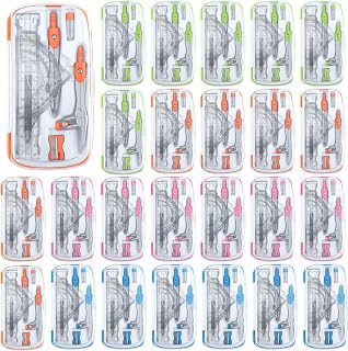 Teling 24 Sets Math Geometry Kit for Students Compass Geometry, Multi Color | Geometry Tools, Include Rulers Protractor Compass Eraser Pencil Sharpener Pencil Lead Refills for School Classroom