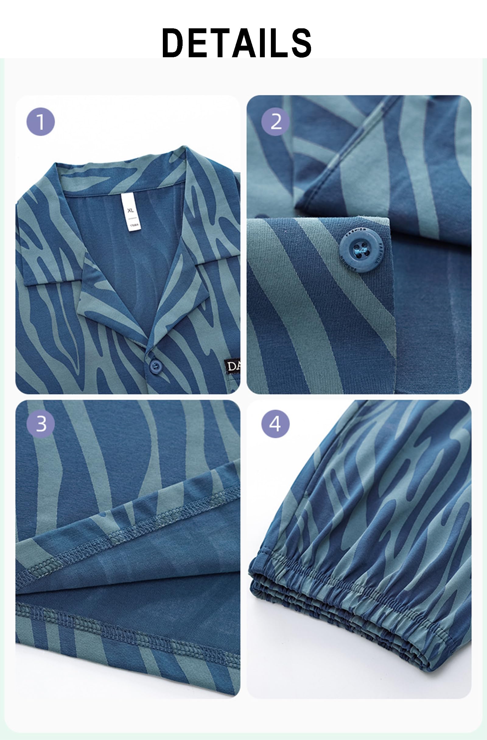 Pigiama Uomo Imposta Cotone 2 Pezzi Manica Lunga Pjs Set Pulsante Up Pigiameria