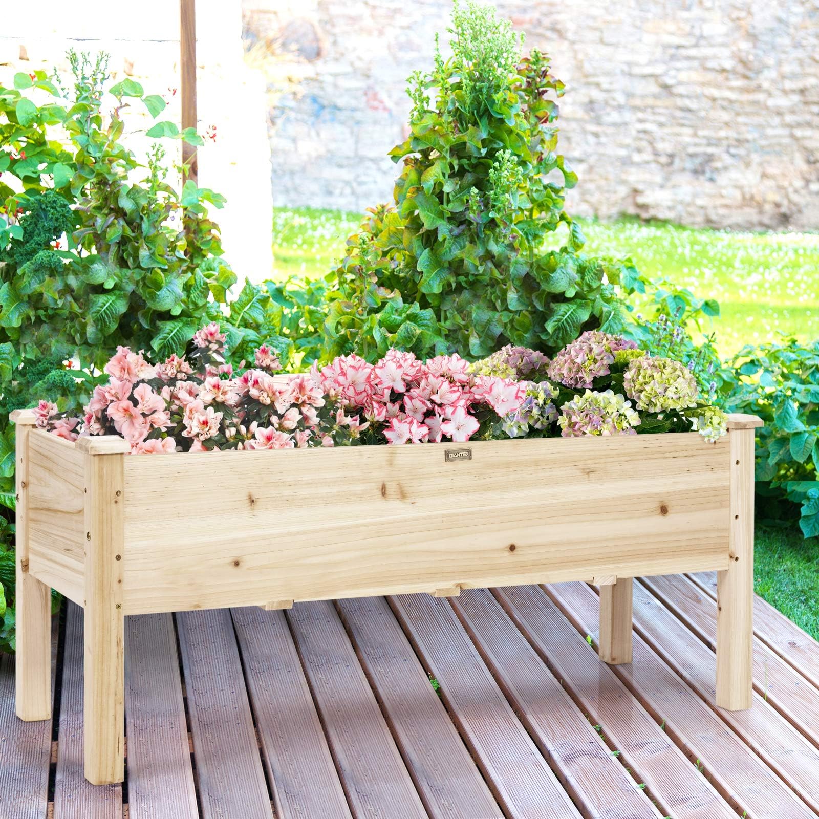 RELAX4LIFE Huerto Urbano de Madera de Abeto 120x43,5x51cm, Jardinera Elevada con 5 Agujeros de Drenaje para Verduras, Flores, Frutas, Mesa de Cultivo para Adultos y Niños, Carga 100kg