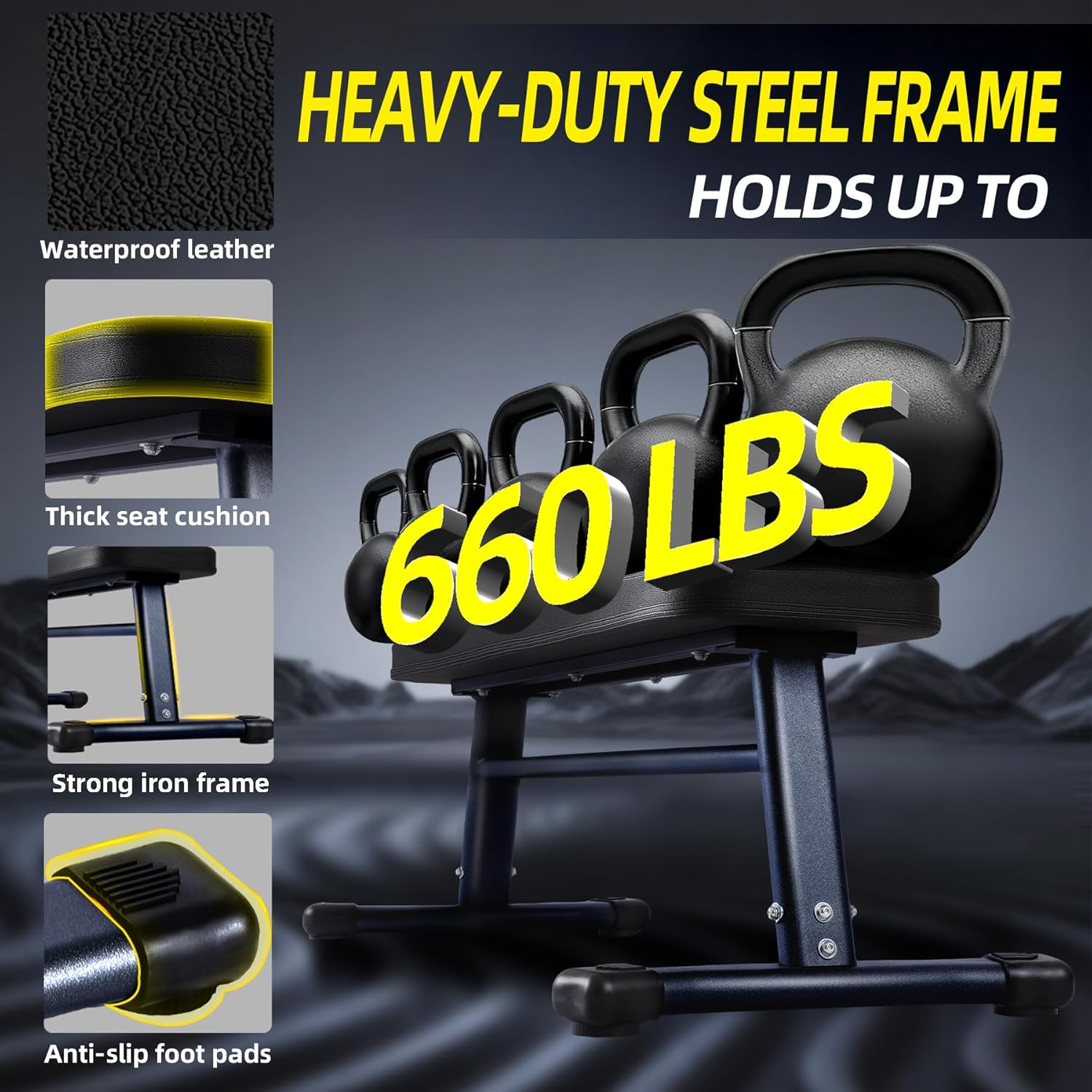 Flat Weight Bench, 2.4 Inch Thick Pad Workout Bench 660 LBS Bench Press Exercise Equipment for Home Gym Strength Weight Training