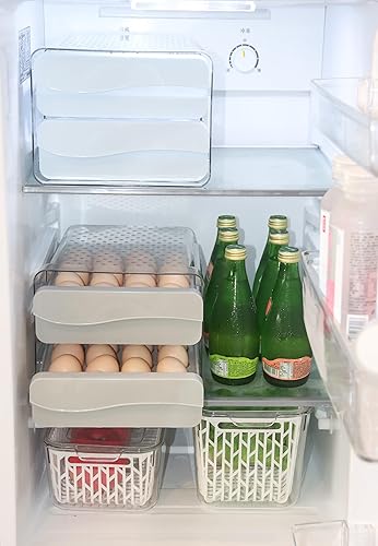 Miniatura 4 de Phantom Chef Recipiente organizador de huevos de gran capacidad con asas, soporte para huevos domésticos para refrigerador (beige)