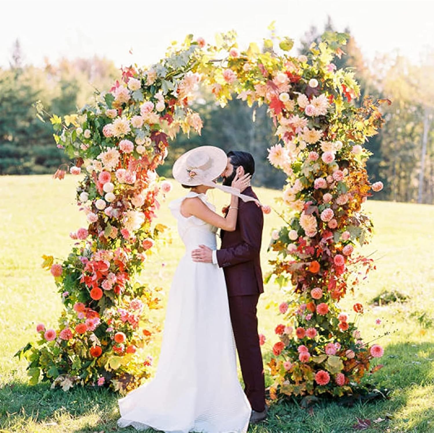 Decorative Outdoor Garden Arch, Wedding Arch, Lawn Backyard Patio Party, for Various Climbing Plants Roses Vines, Free Standing Rose Rack Background for Decoration(Bronze Color,55x15.7x90in)