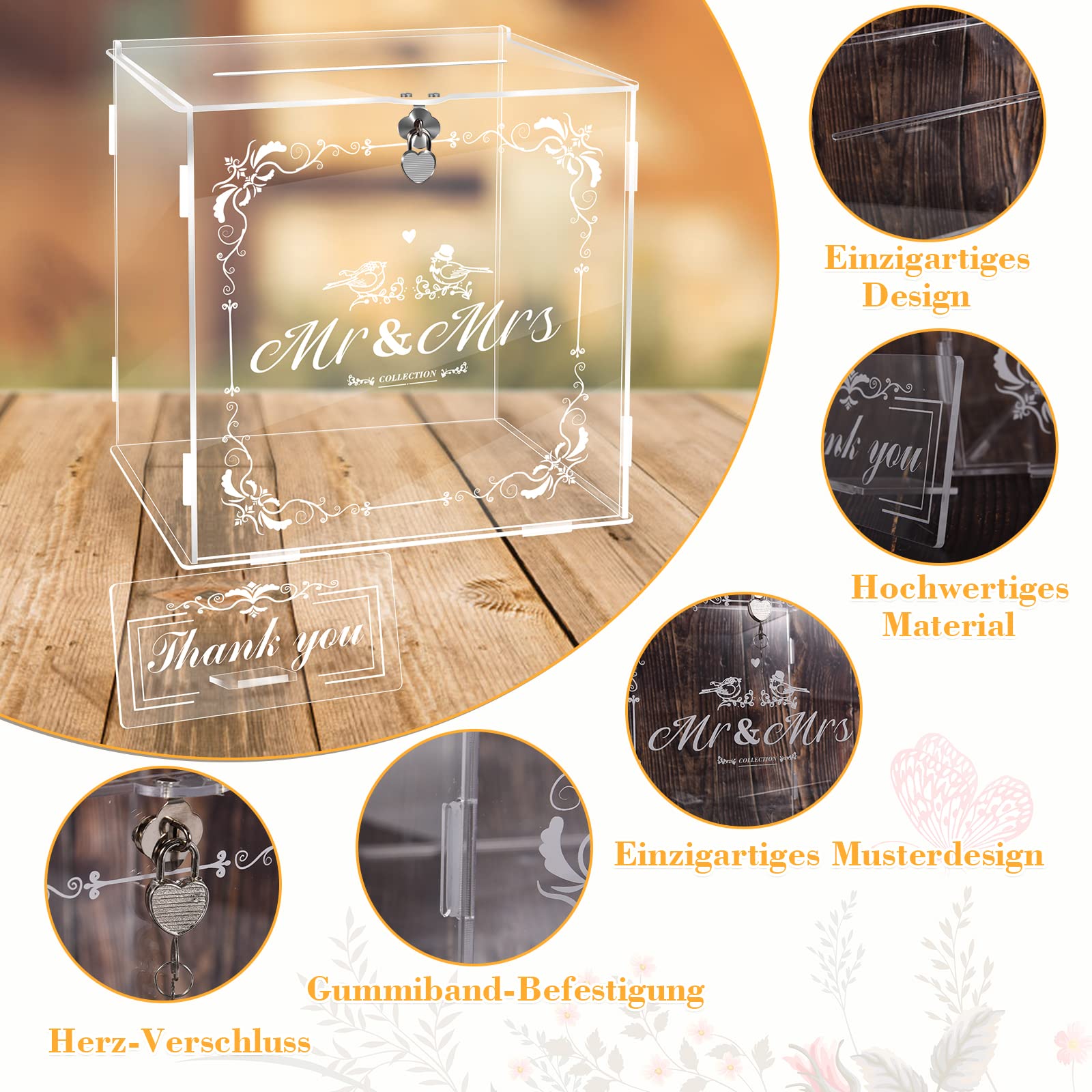 Hooqict Transparente Acryl-Kartenbox – 25,4x25,4x14 Cm, Mit Schlitz, Für Hochzeit, Abschluss & Babyparty