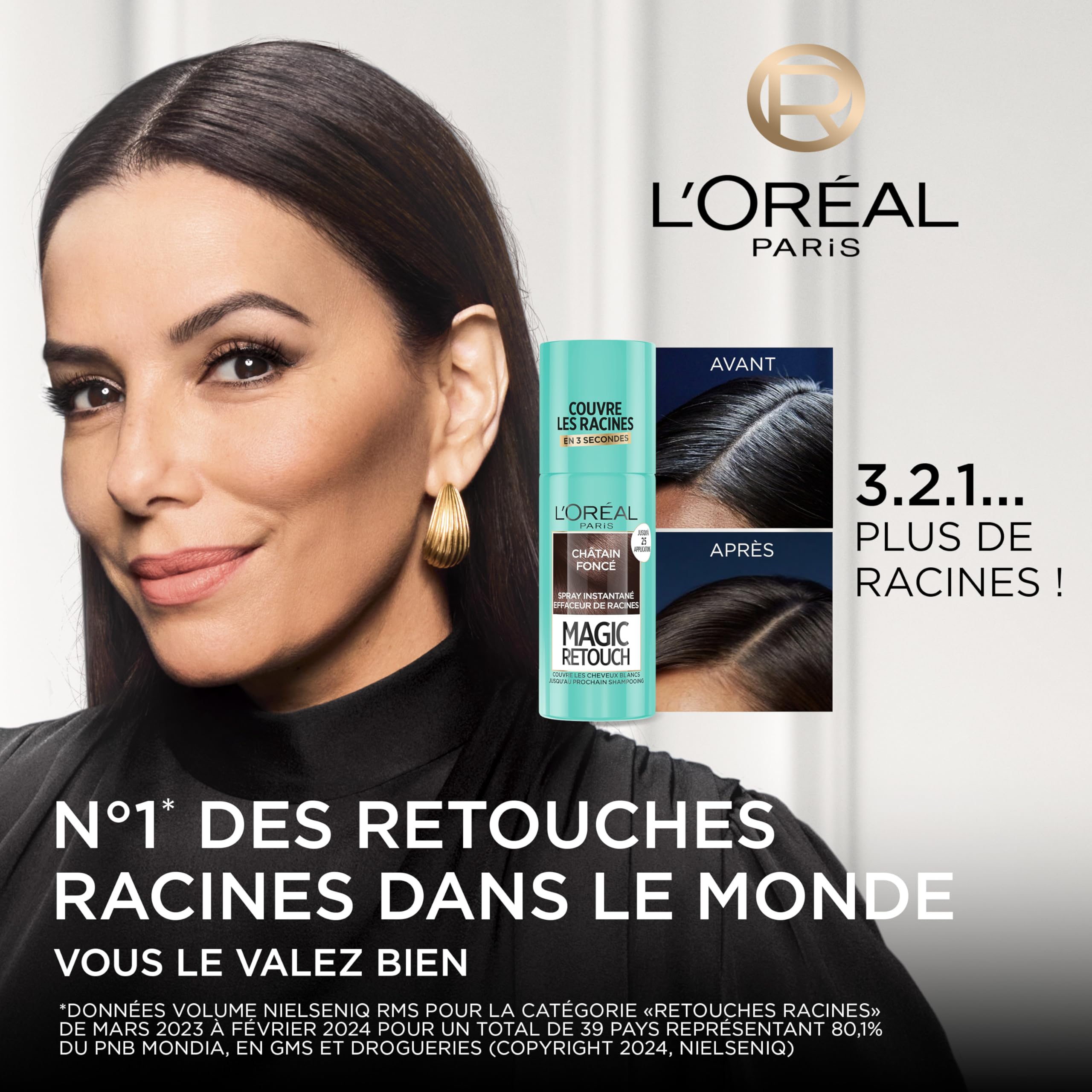 L’ORÉAL PARIS - Spray Instantané Correcteur de Racines & Cheveux Blancs - Hommes & Femmes - Magic Retouch - Châtain Foncé - 2x75ml