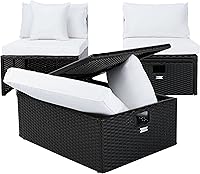 Vista 13 de SAFAVIEH PAT7515A Collection Pramla - Juego otomano de 4 piezas para exteriores negro y beige