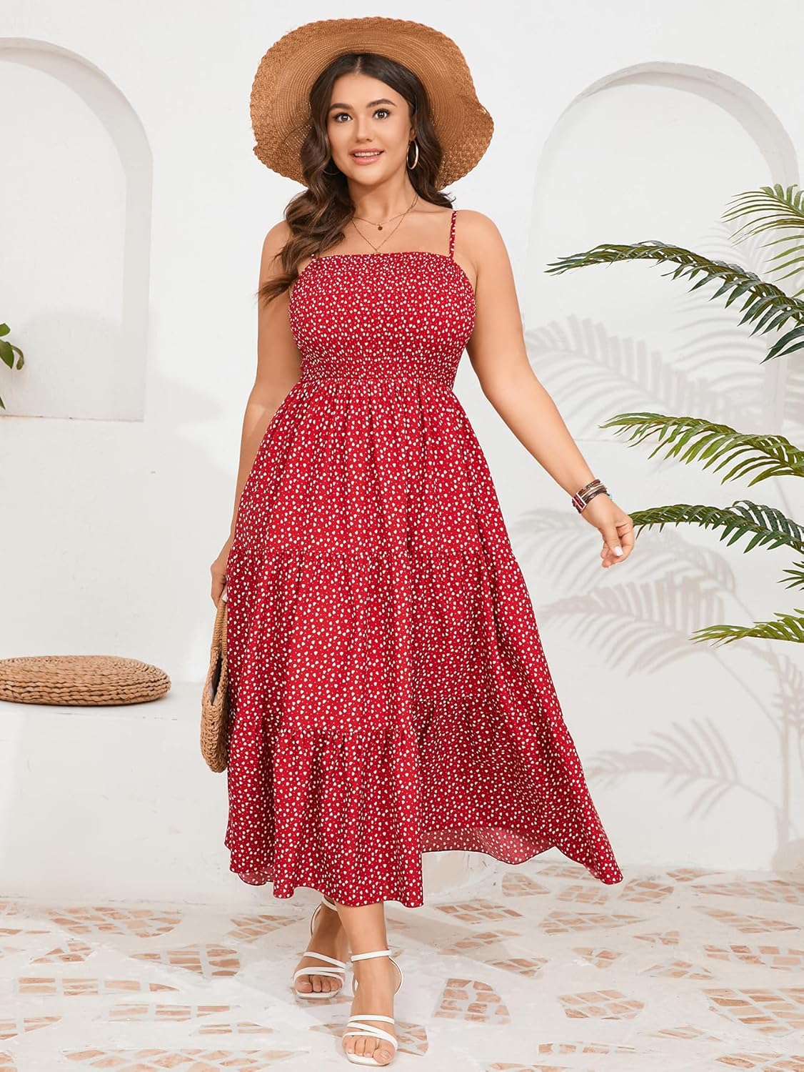 SCOMCHIC Women's Plus Size Summer Maxi Dress Sleeveless Spaghetti Strap Smocked Casual Boho Tiered Long Beach Sun Dresses - Image 7