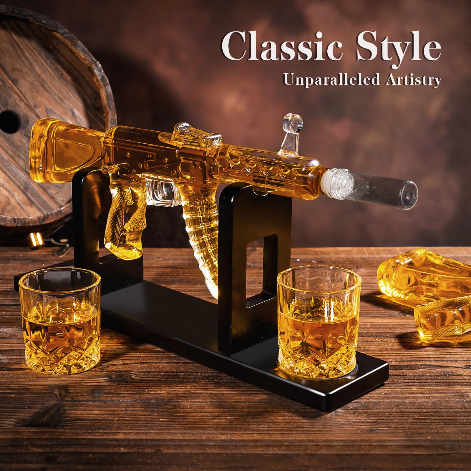 Oaksea AK47 Set decanter whisky 2 bicchieri papà, nonno, anniversario uomo, dispenser liquori bar feste