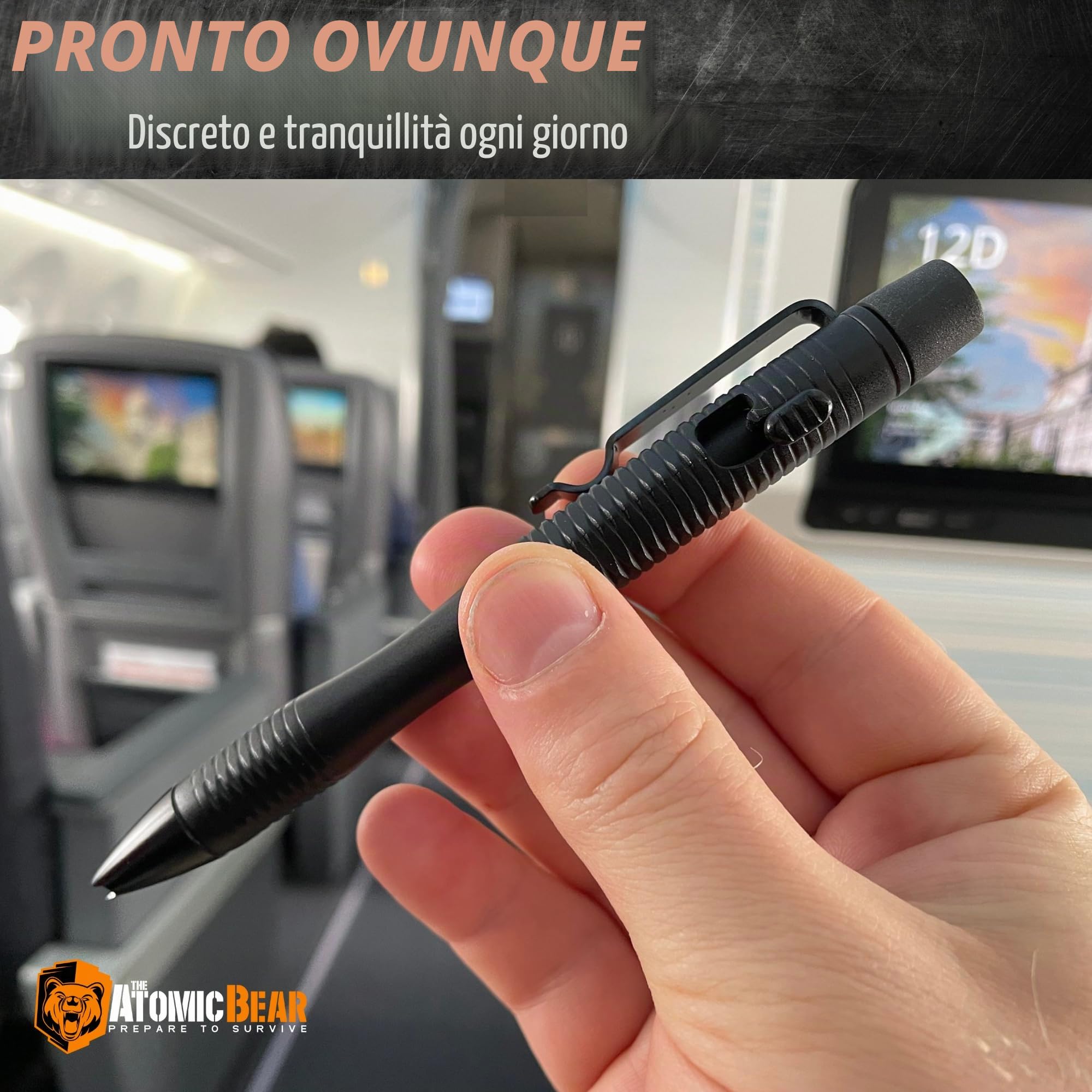 The Atomic Bear Stealth Pen Pro - Penna tattica per autodifesa, penna di sopravvivenza migliorata con interruttore per sfuggire e difendere, allenamento bonus per proteggersi, ottimo regalo per uomini