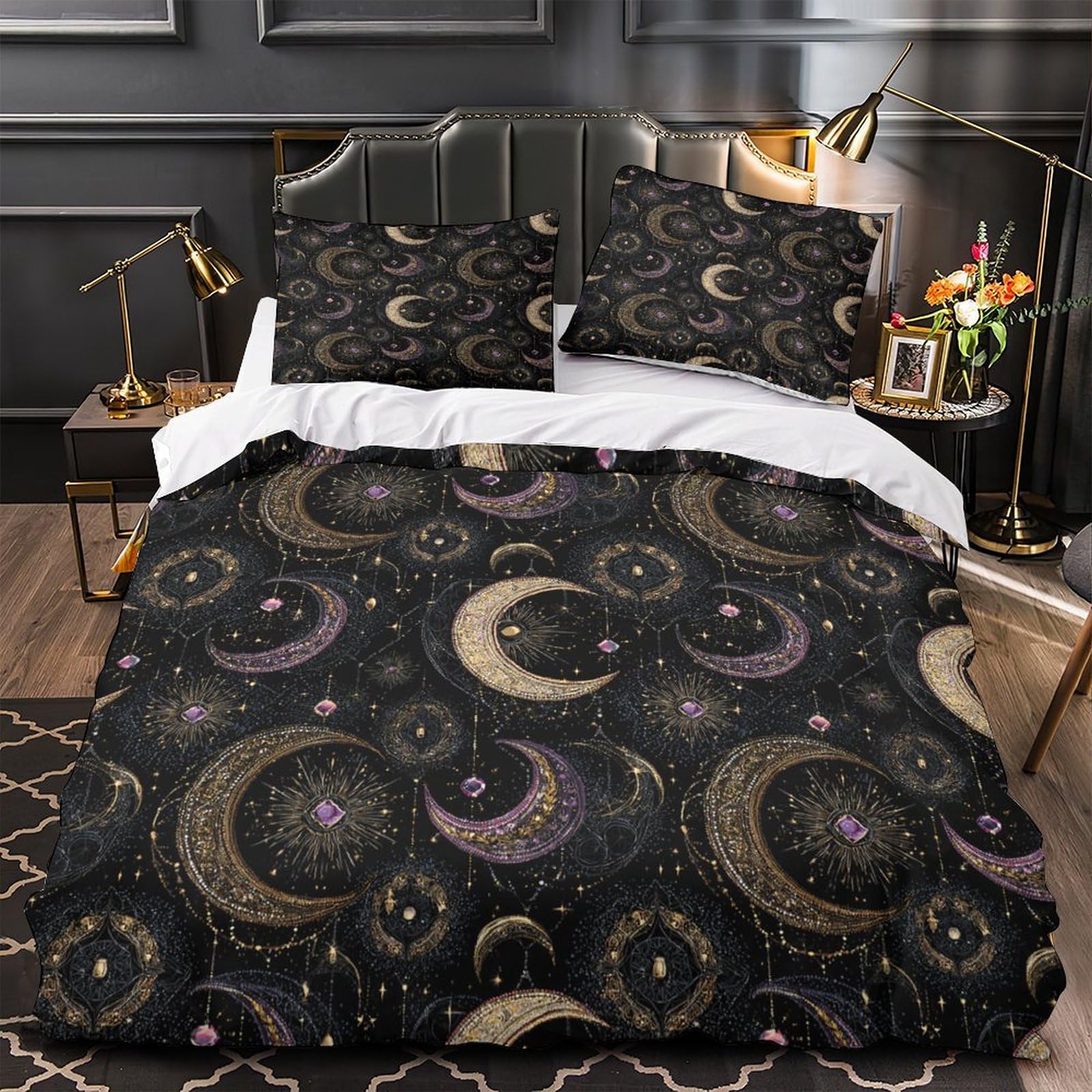 Parure de lit lune et étoiles en microfibre 200x200 cm pour chambre d'enfant