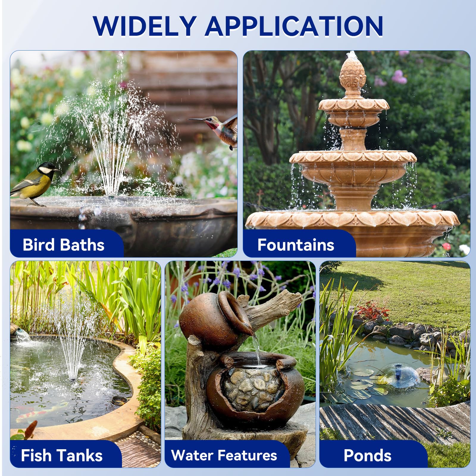 Antfraer Solar Springbrunnen für Vogelbad, 8W Solar Wasserbrunnenpumpe mit Trockenlaufschutz & Doppelschichtdüsen, solarbetriebener Brunnen mit 1,5 m Schlauch für kleinen Teich, Vogelbad, Wasserspiel