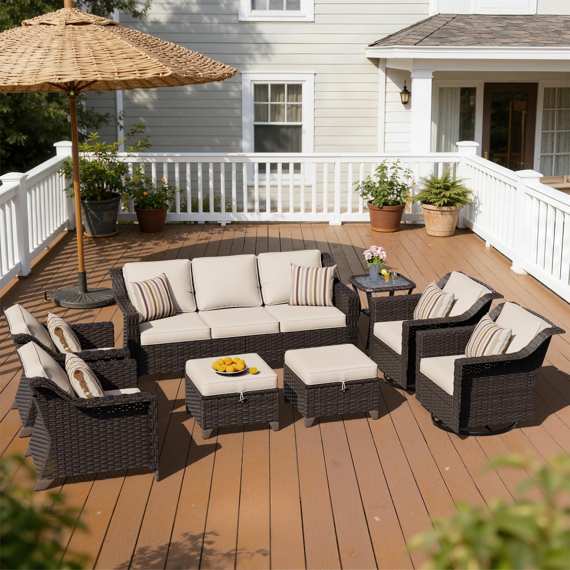 8 Piece Patio Furniture Set, Wicker Outdoor Conversation Set