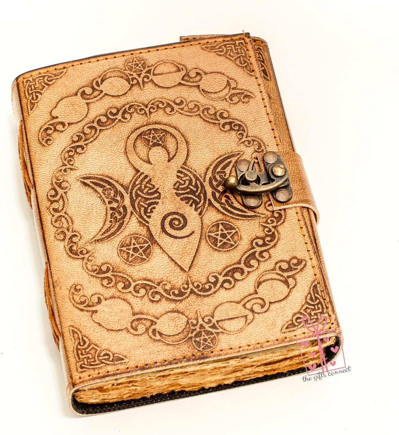 Triple Moon With Pentagram Leather Notebook - View #3