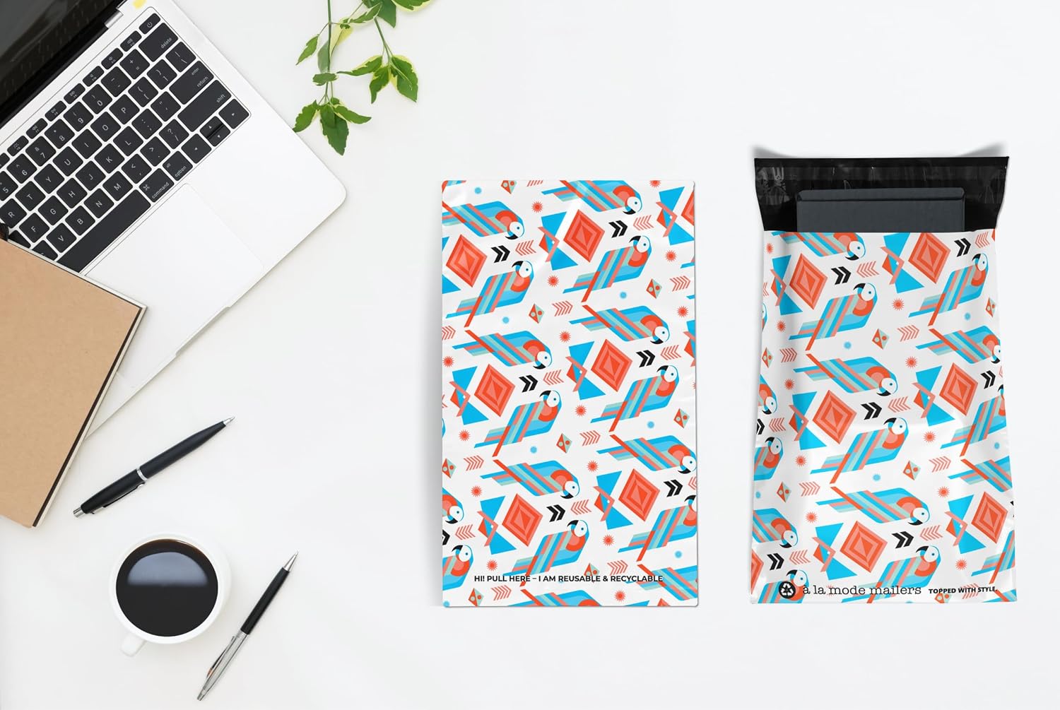 Poly Mailers 10x13 100 Pack | Self-Sealing Shipping Bags Envelopes for Small Business | Waterproof Durable Packaging | Parrot | Tropical Beach Bird Animal Pink Teal | à la mode Mailers