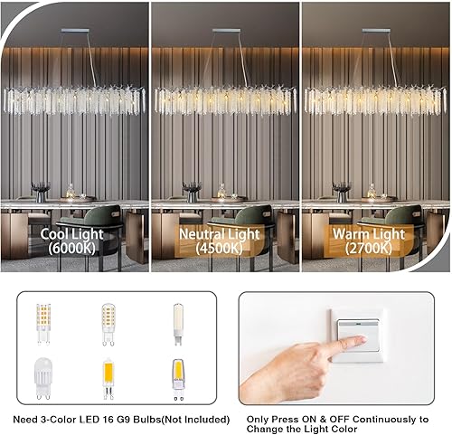 Miniatura 5 de YUYI Candelabro Moderno de Cristal, Candelabro de Rama de Árbol Plateado de 60" para Comedor, Rectangular Grande, Lámpara para Techo Alto de Lujo