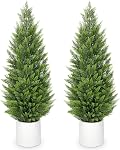3ft. Artificial Cedar Trees 2 Packs Faux Topiary UV Resistant Potted Floor Plants Fake Shrubs Cypress Trees for Home Decor Indoor Outdoor Garden Patio