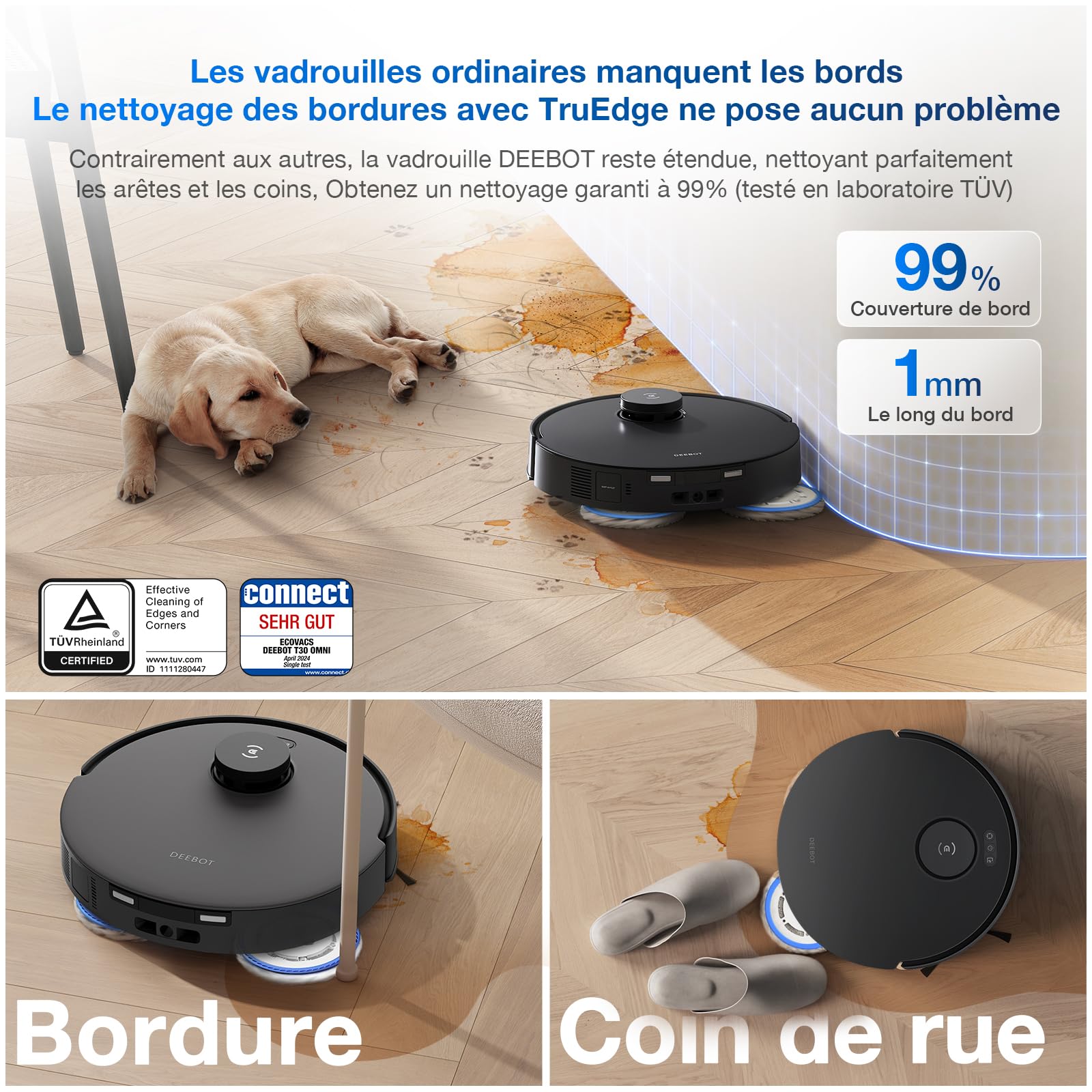 ECOVACS DEEBOT T30 Omni Care Robot Aspirapolvere Lavapavimenti con Mini Stazione, 11000 Pa Robot Aspirapolvere Lavapavimenti con Mappatura, Pulizia Bordi e Angoli con TruEdge™, Antigroviglio