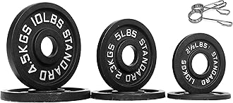 Fitvids Olympic Cast Iron Plate for Strength Training and Weightlifting, Pairs, Sets or Set with Barbell, Multiple Sizes