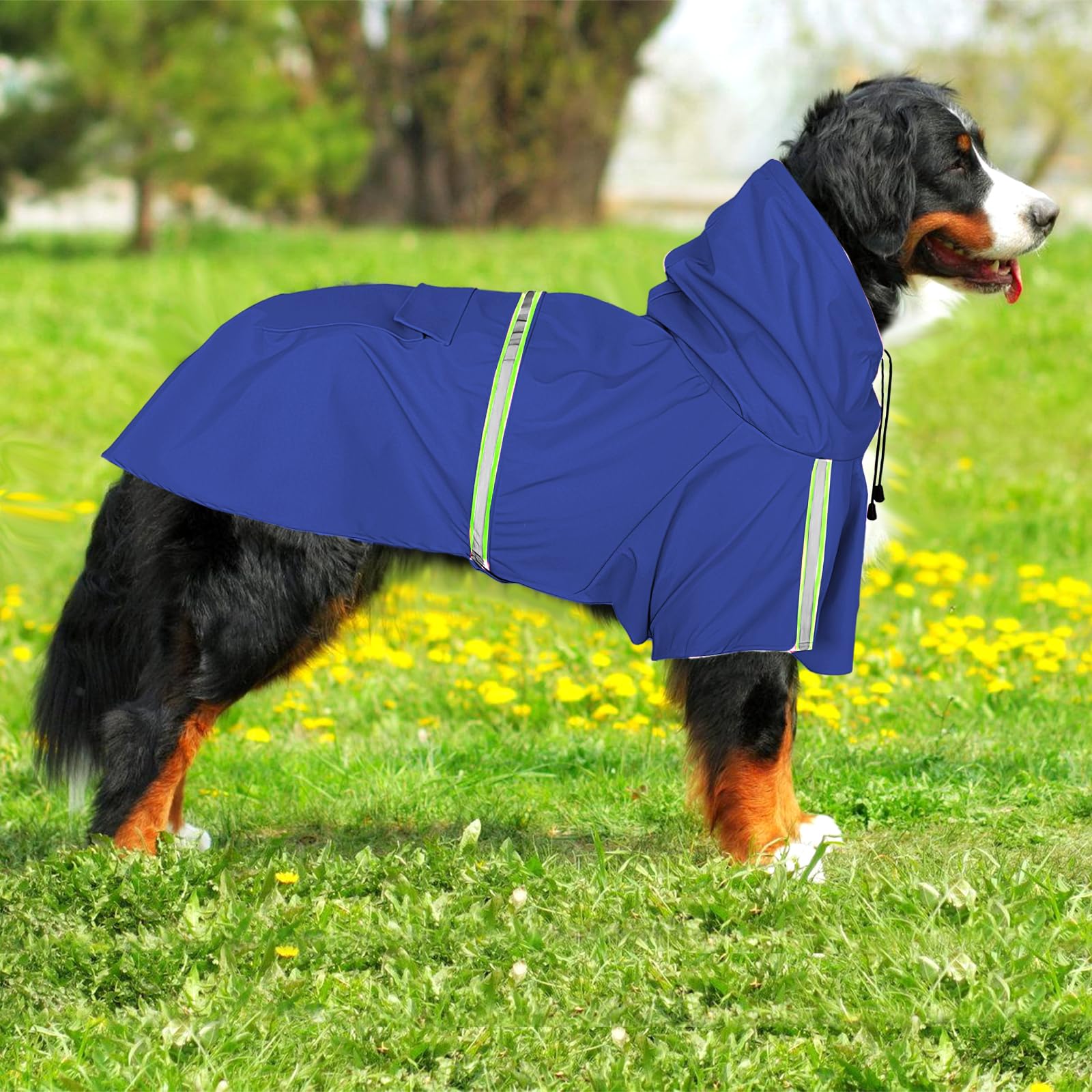 Impermeabile Cani Impermeabile Impermeabile per Cani Impermeabile con Cappuccio Traspirante Impermeabile per Animali Domestici Cuccioli Poncho Antipioggia con Strisce Riflettenti (Blu, 4XL)