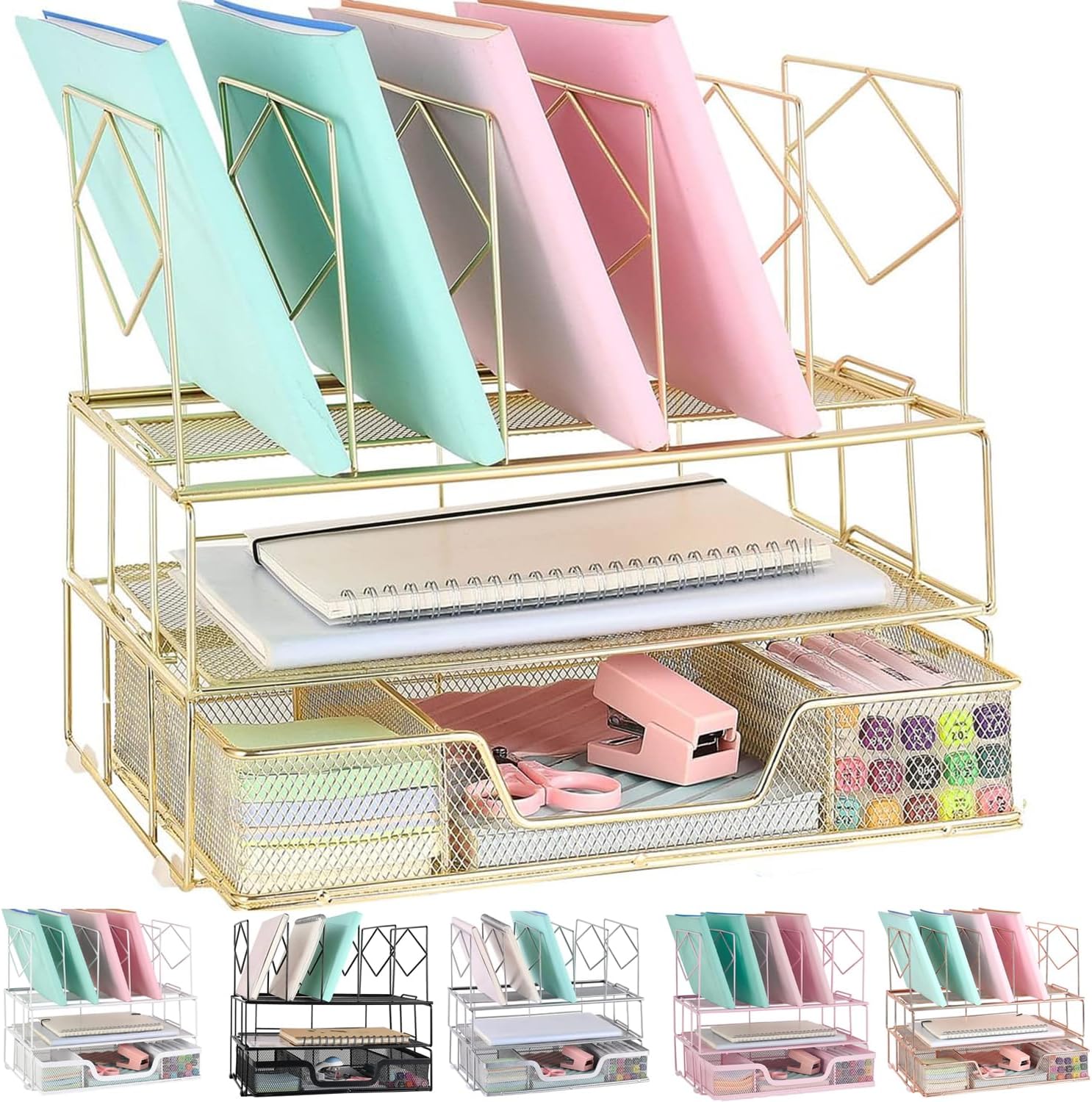 gianotter office catalog racks, Desk Organizers and Accessories, Magazine File Holder for Office Supplies Desk Organizer with 5 Vertical Compartments (Gold)