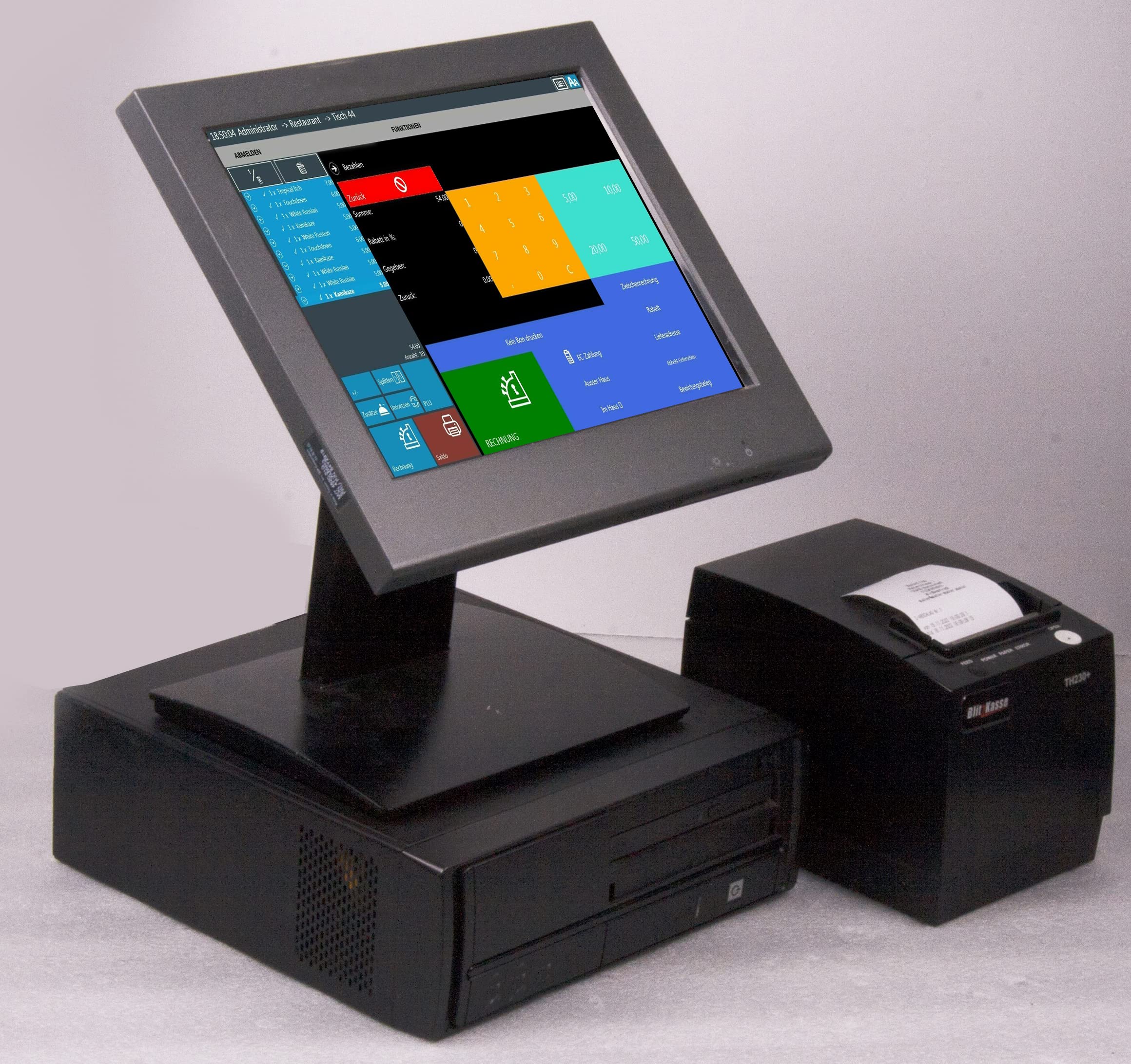 12" Gastronomie Kassensystem für Restaurant & Café – Touchscreen Kasse mit Bondrucker, Handheld-Unterstützung & BlitzKasse Restaurant Software, TSE-konform, ohne Abo, für Bar & Eisdiele