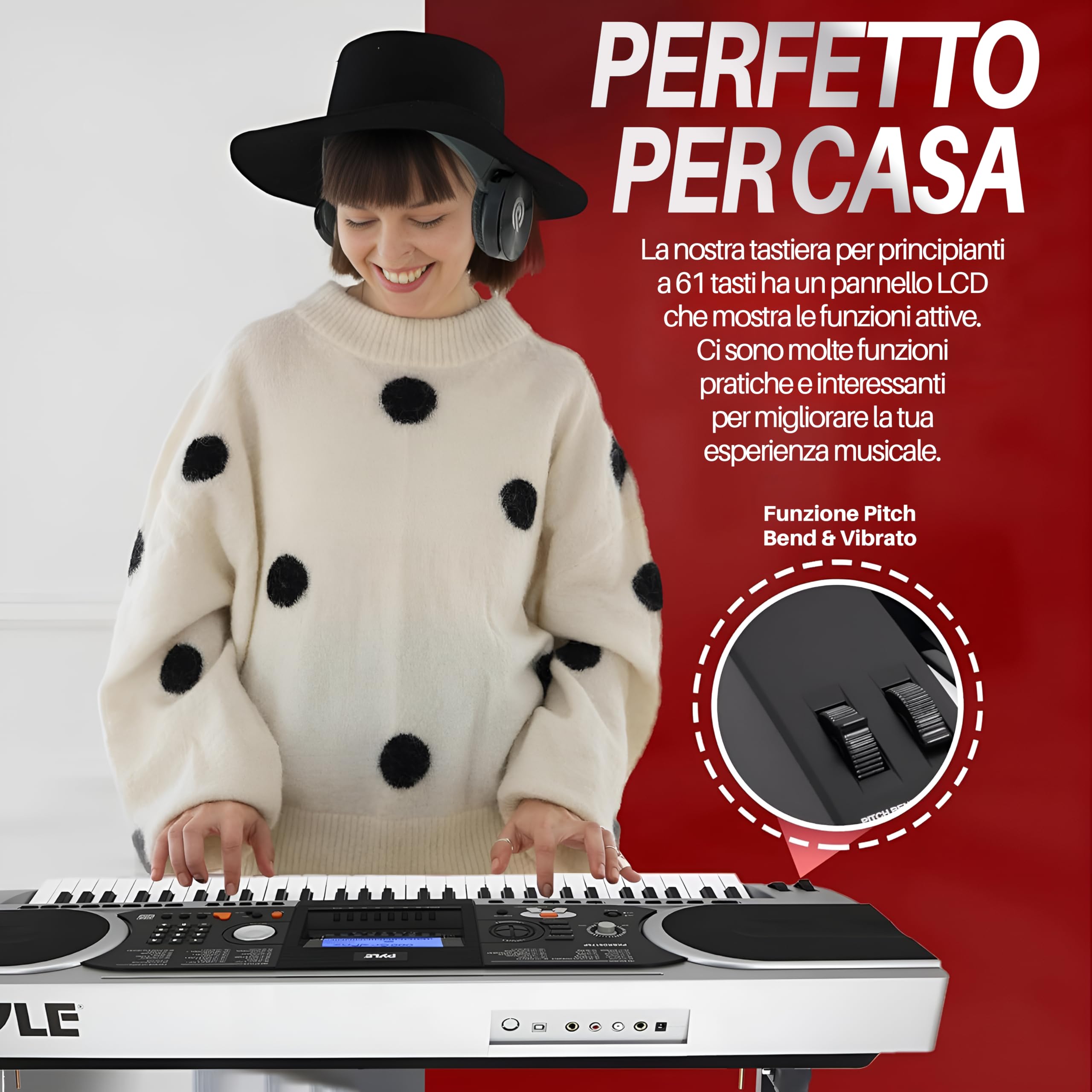 Pyle Pianoforte Digitale Portatile 2 in 1 a 61 Tasti, Tastiera Musicale e Pianola per Bambini e Adulti, con Pedale di Sostenuto, Cuffie, Borsa Impermeabile e Supporto