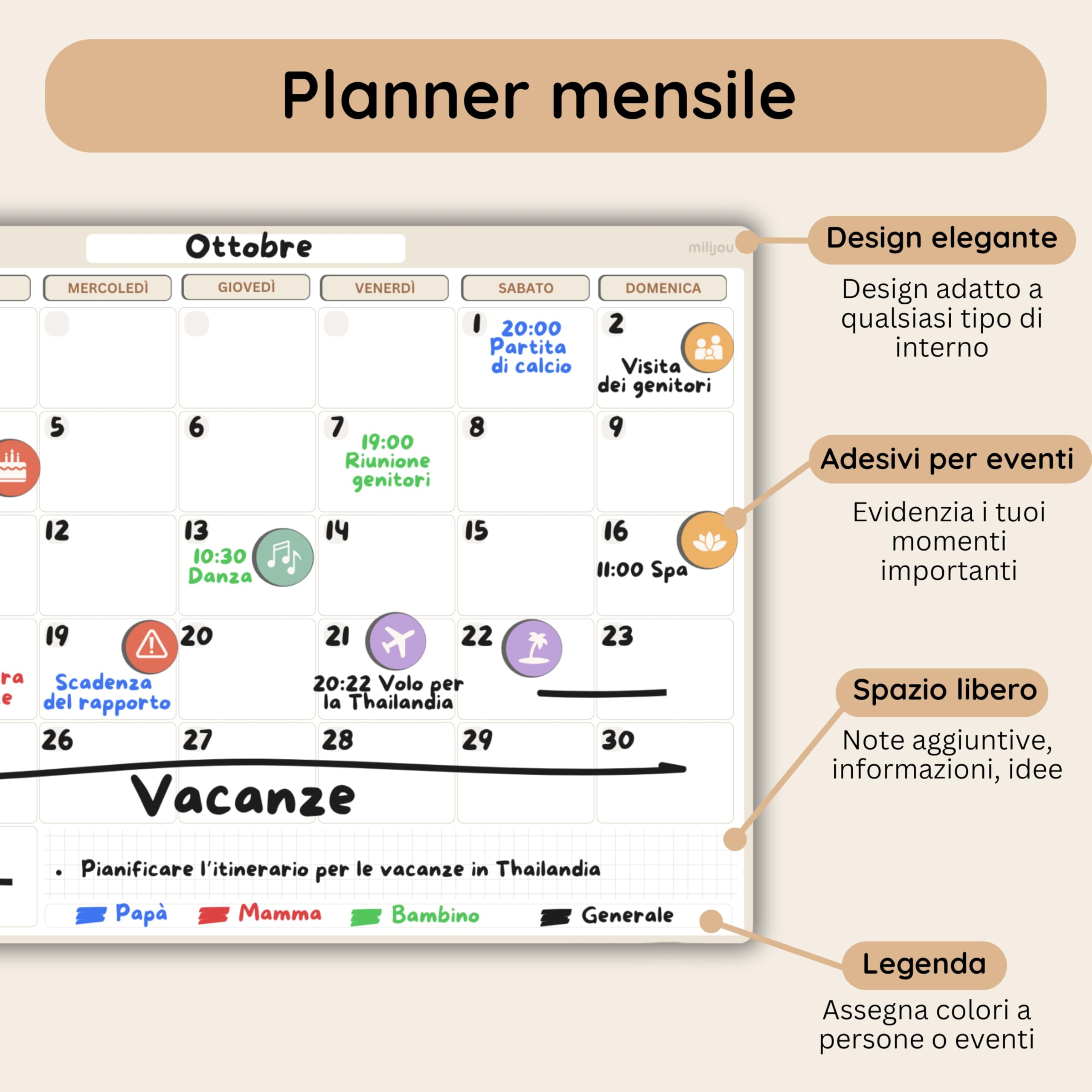 Calendario Magnetico da Frigorifero Formato A3 – Planner Mensile e Settimanale Cancellabile – 42 Adesivi per Eventi, 4 Pennarelli, 1 Gomma – Lavagna Magnetica – Tracker del Benessere