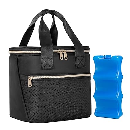 Fasrom Breastmilk Cooler Bag with Ice Pack Fits 6 Tall Baby Bottle Up to 9 Ounce for Milk Storage, Large Insulated Bottle Bag with Pockets for Nursing Moms Daycare or Travel, Black (Patent Pending)