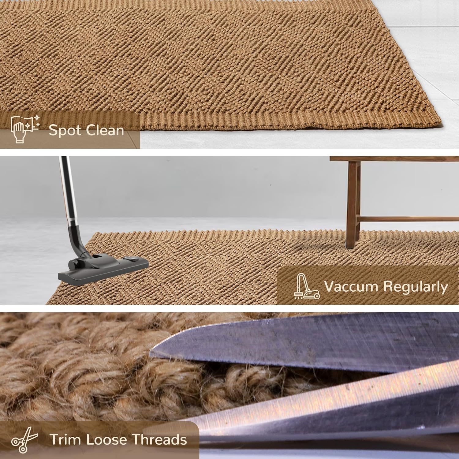 Diamond Pattern 5 Ply Loop Jute Runner Rug, Natural Handwoven Farmhouse Décor, Ideal for Kitchens, Bedrooms, Hallways, Entryways, Indoor Spaces with Tucked Ends