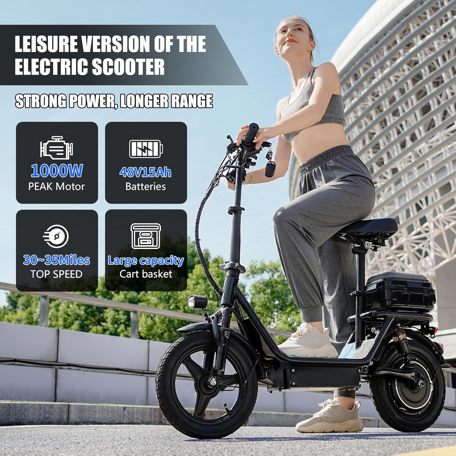 ASKGO Electric Scooter for Adults with Dual Brakes and Dual Suspension, 1000W Peak Motor, Top Speed 25 Mph, Max 35 Miles Range, 14" Foldable E-Scooter for Daily Commute