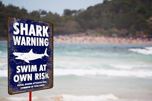 Miniatura 3 de Señal de advertencia de tiburón, letrero de metal, color azul marino