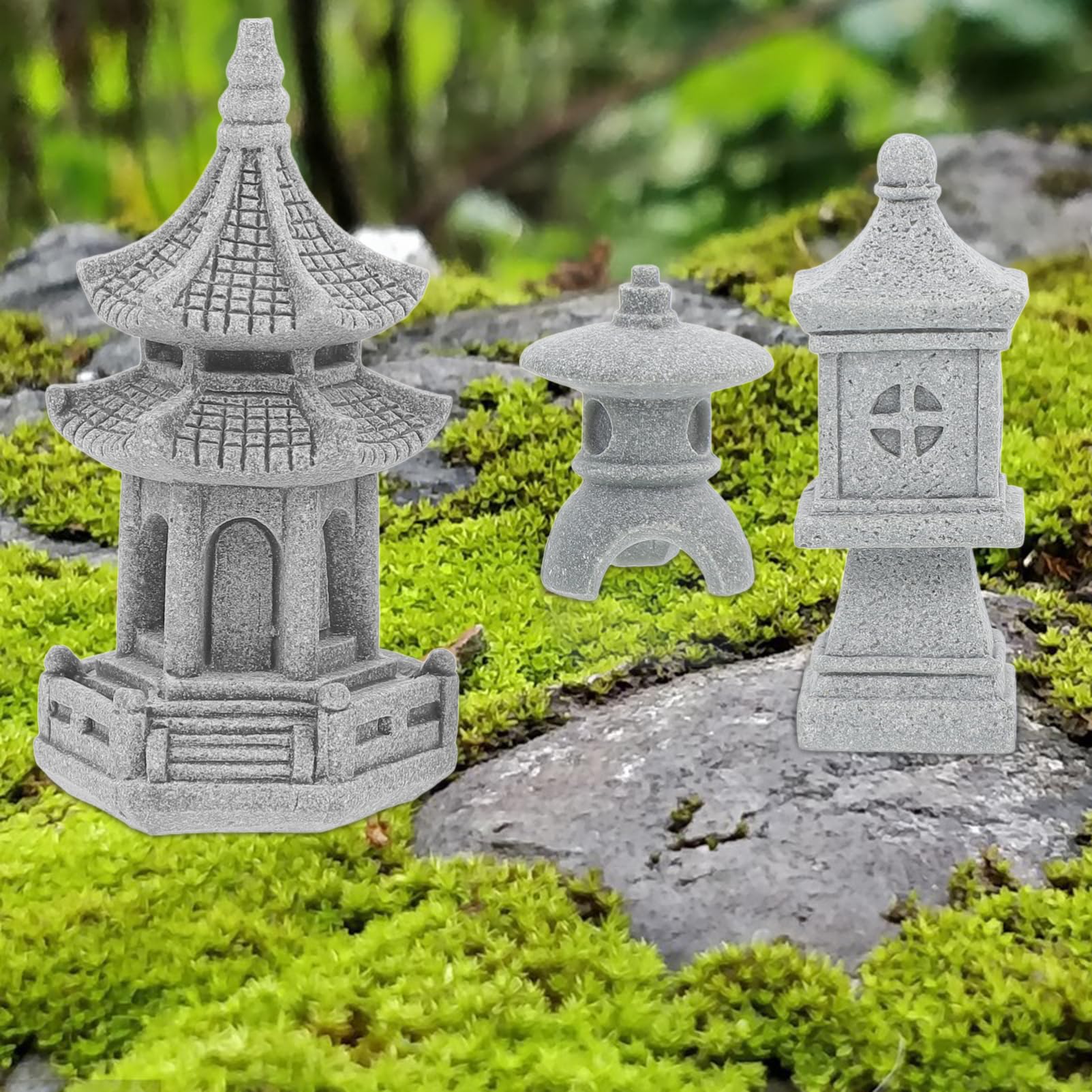 Toyvian 15stücke Teiliges Pagoden Miniaturgärten Bonsai-Dekoration Mit Großen Sechseckigen Und Kleinen Runden Laternen Für Garten Balkon Und Landschaftsgestaltung