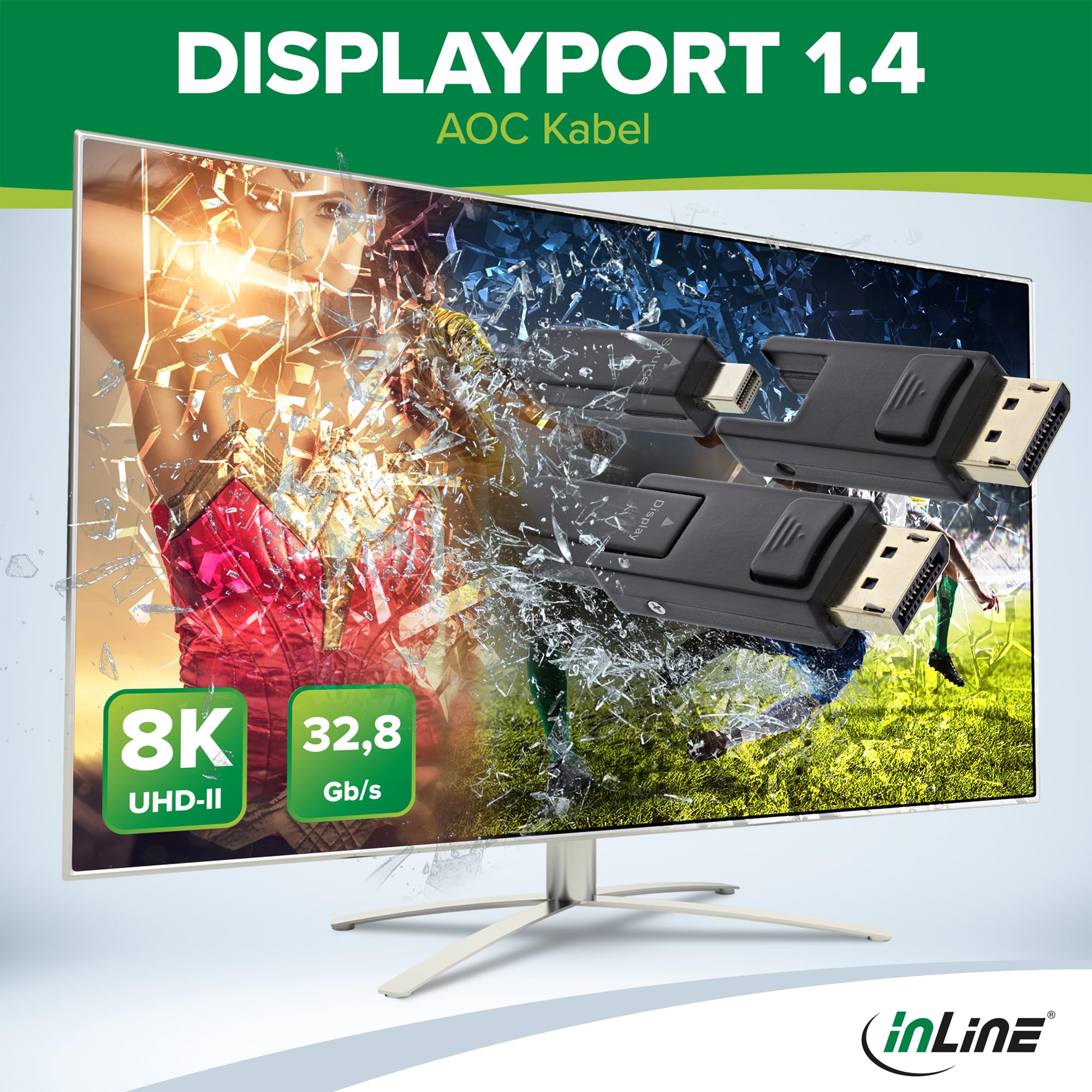 InLine Cavo DisplayPort 1.4 AOC, 8K 4K, 240Hz, connettore rimovibile, lunghezza 20 m, 17220O