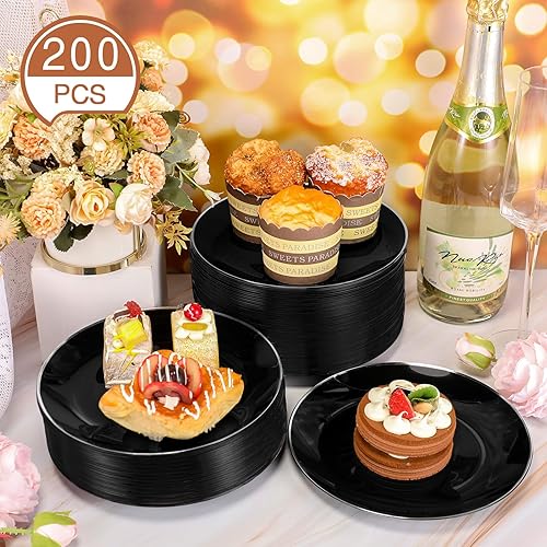 Miniatura 5 de Hoolerry Platos de plástico con borde, platos desechables para fiesta, platos llanos de 10 pulgadas y platos de postre de 7.5 pulgadas, platos de