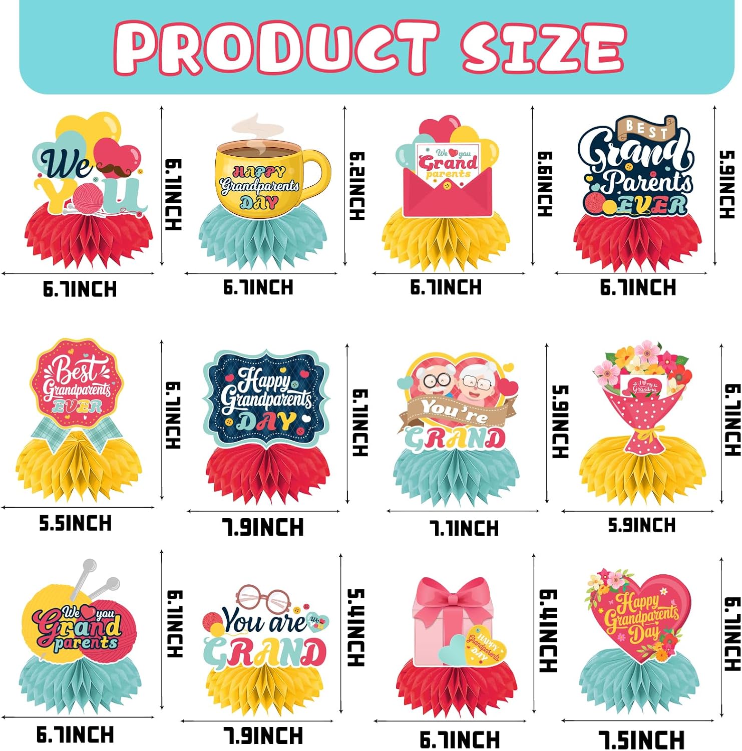 Grandparents Day Decorations Honeycomb Centerpieces, 12Pcs Grandma and Grandpa Party Decorations for Table, 3D Happy Grandparents Day Decorations Honeycomb Centerppieces for Home Office