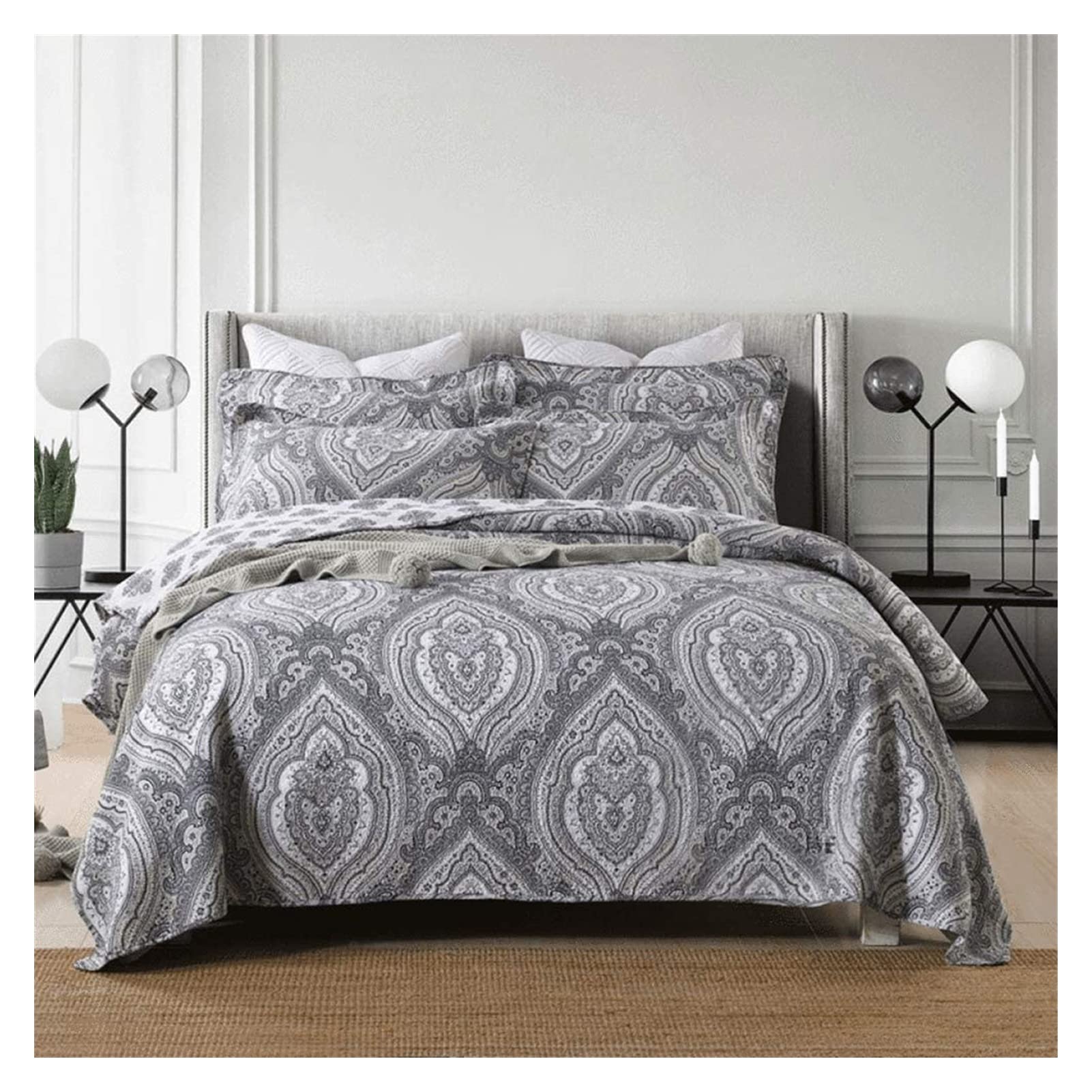 Sjdopulse A Bedding Comforter Set, 4 Pieces Bedding Set, King Size Quilt Ll Season Cotton Quilted Bedspread 3 Piece Bedding Set Double Bed Printed Multifunction Coverlet With 2 Pillowcases – Soft