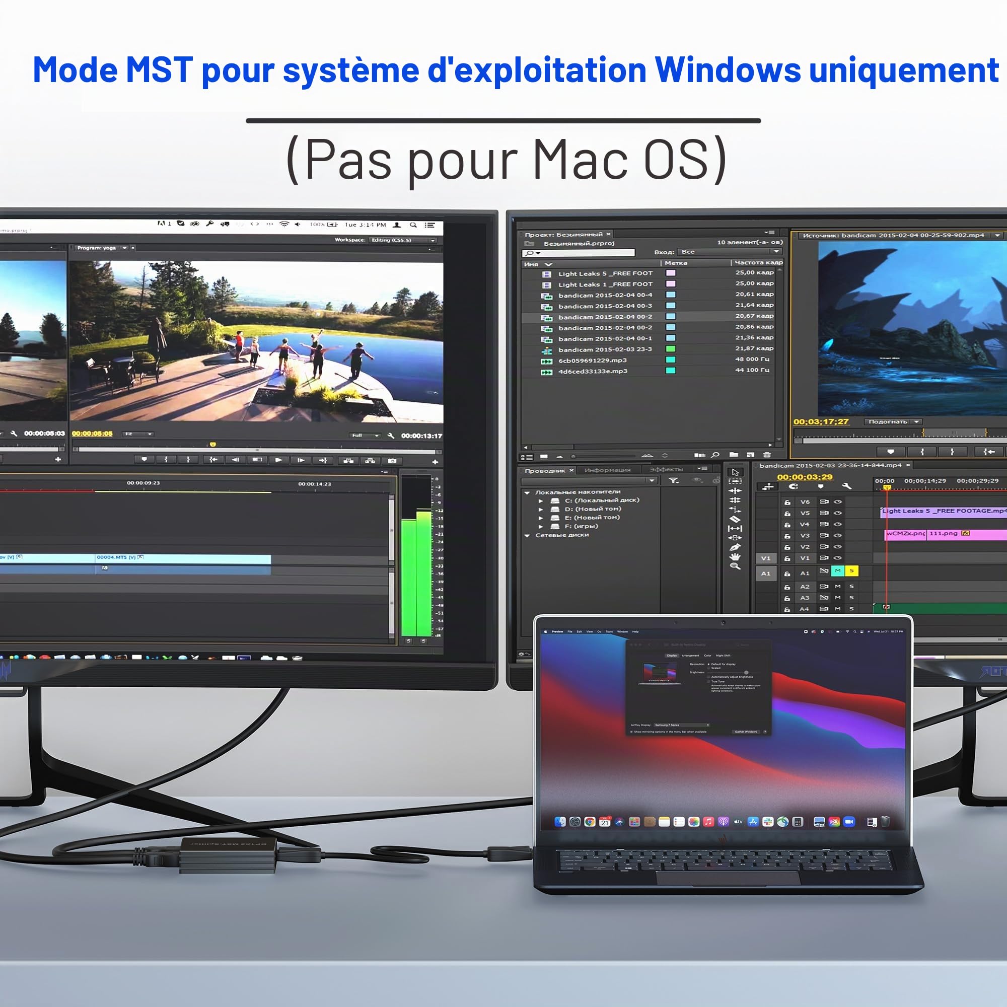 Adaptateur DisplayPort vers HDMI Dual - Répartiteur DP pour écrans doubles 4K @60 Hz avec écran étendu MST 1 en 2 sorties Hub pour PC, carte graphique et plus