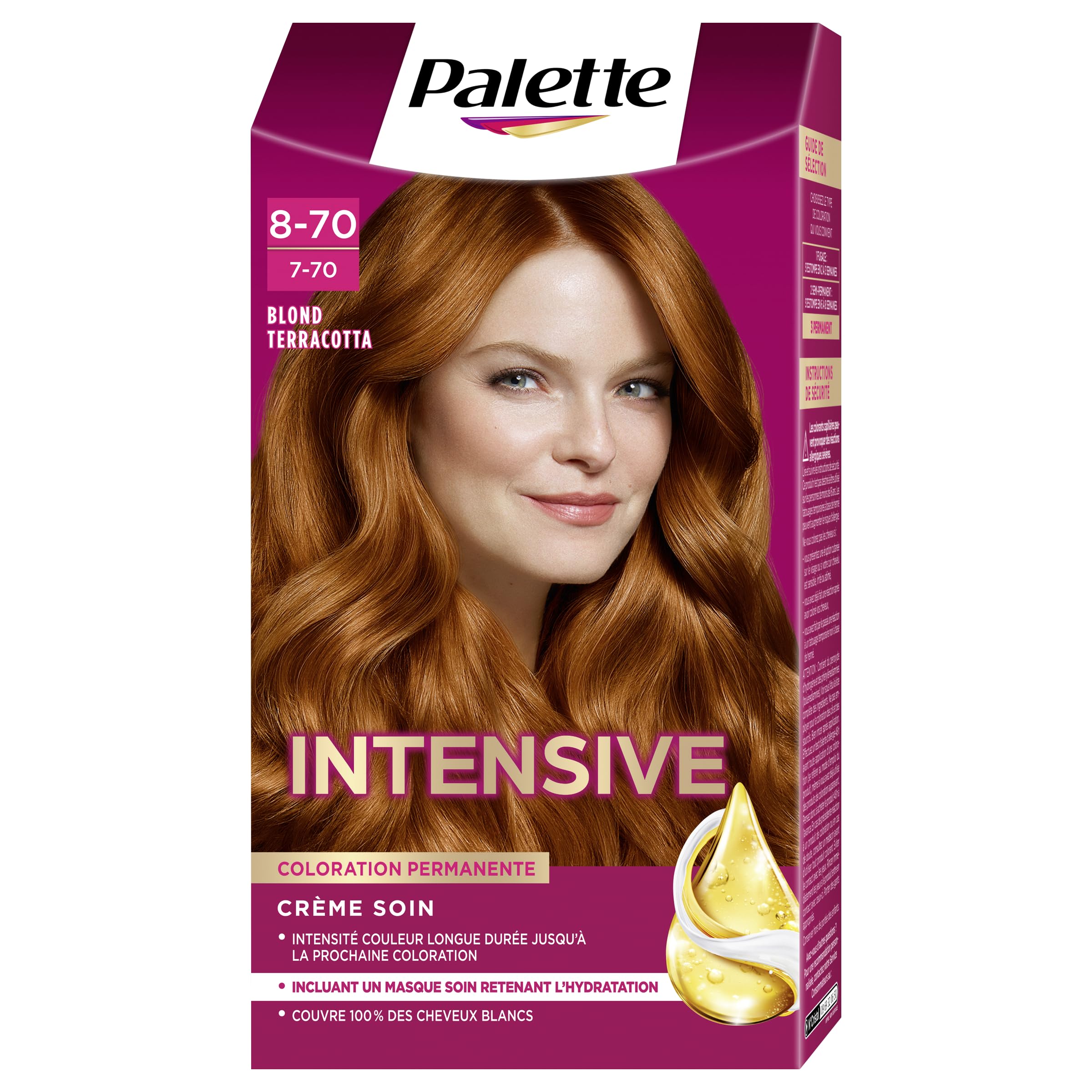 Palette, coloration permanente creme soin, couverture 100% cheveux blancs, couleur longue duree jusqu’a la prochaine coloration, 8.7 (7.7) blond terracotta