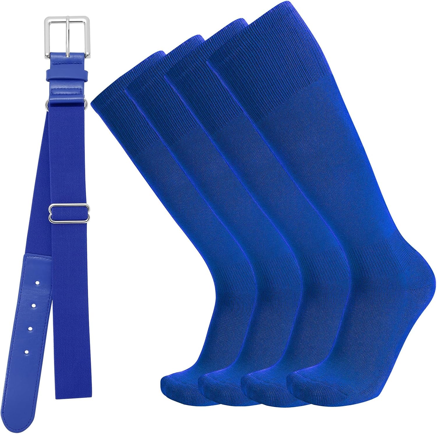 Baseball Socks and Belt Combo for Youth Adult - Softball Sock and Belt for Boys and Grils (2 Pairs of Socks & 1 Belt) Medium Blue